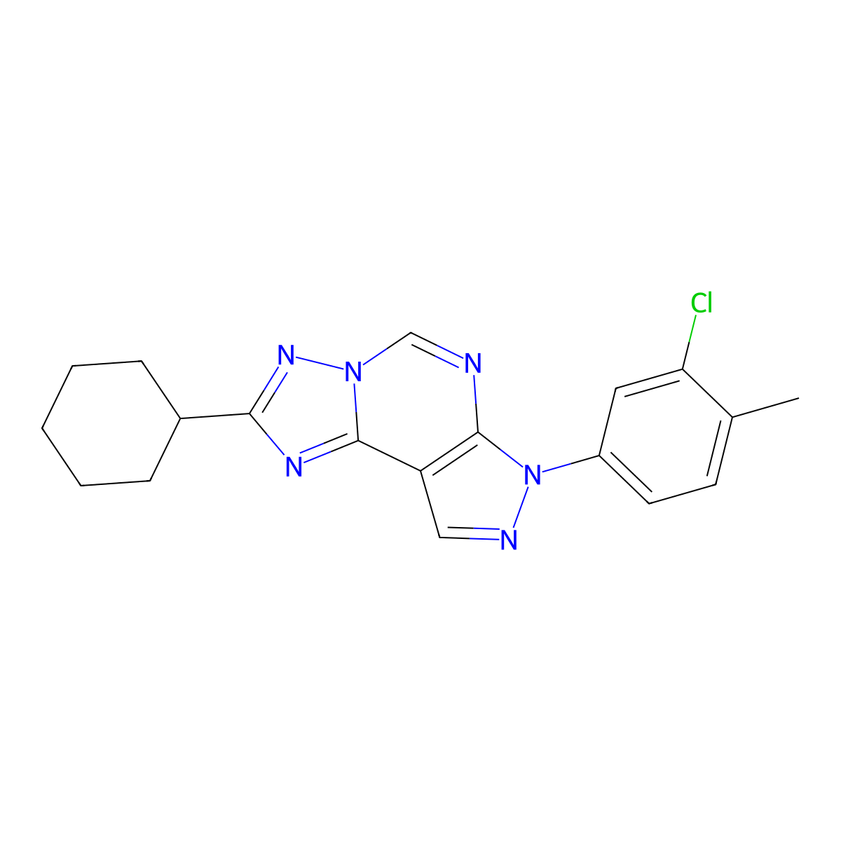 3-(3-Chloro-4-methylphenyl)-8-cyclohexyl-6-hydropyrazolo[5,4-d]1,2,4-triazolo[1,5-e]pyrimidine molecular structure, CAS 847037-79-0