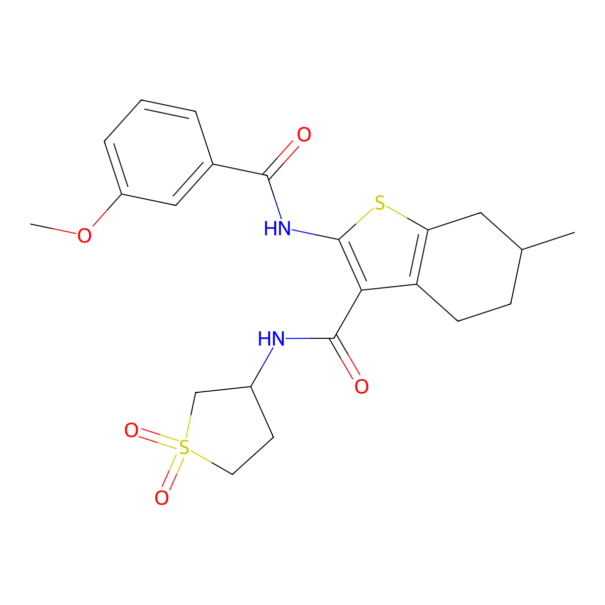 N-(1,1-dioxidotetrahydrothiophen-3-yl)-2-{[(3-methoxyphenyl)carbonyl]amino}-6-methyl-4,5,6,7-tetrahydro-1-benzothiophene-3-carboxamide molecular structure, CAS 847037-99-4