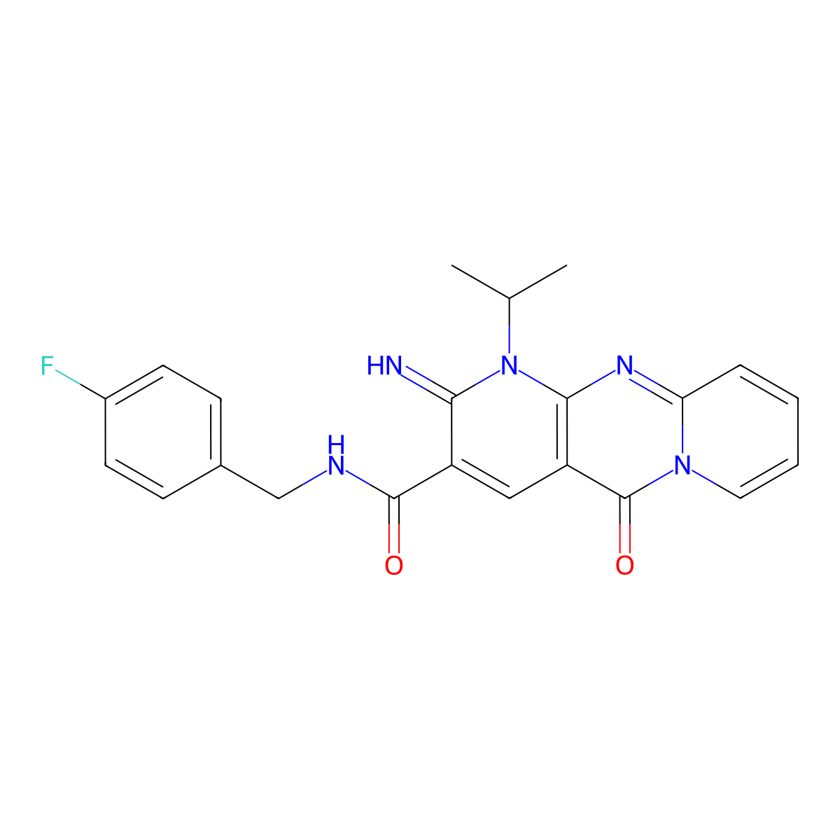 N~3~-(4-fluorobenzyl)-2-imino-1-isopropyl-5-oxo-1,5-dihydro-2H-dipyrido[1,2-a:2,3-d]pyrimidine-3-carboxamide molecular structure, CAS 847038-13-5