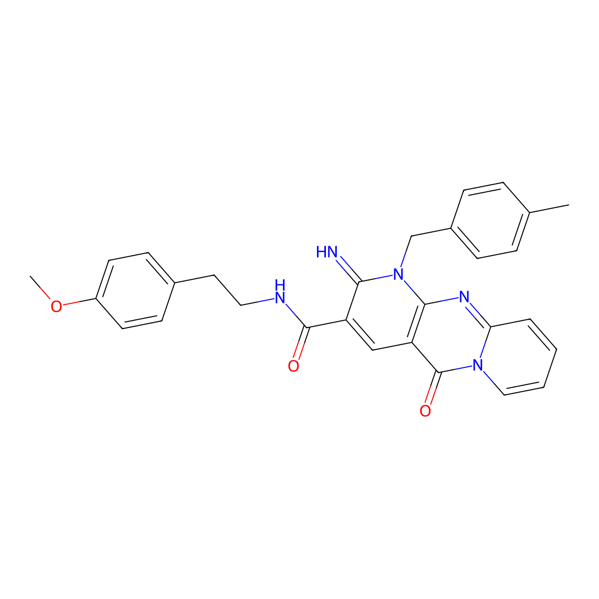 2-imino-N~3~-(4-methoxyphenethyl)-1-(4-methylbenzyl)-5-oxo-1,5-dihydro-2H-dipyrido[1,2-a:2,3-d]pyrimidine-3-carboxamide molecular structure, CAS 847038-65-7