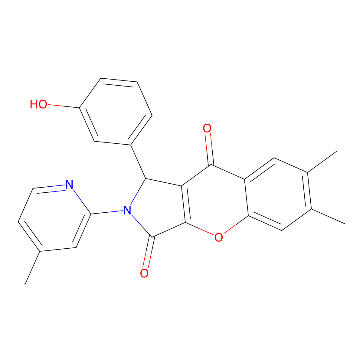 1-(3-Hydroxyphenyl)-6,7-dimethyl-2-(4-methyl-2-pyridinyl)-1,2-dihydrochromeno[2,3-c]pyrrole-3,9-dione molecular structure, CAS 847038-67-9