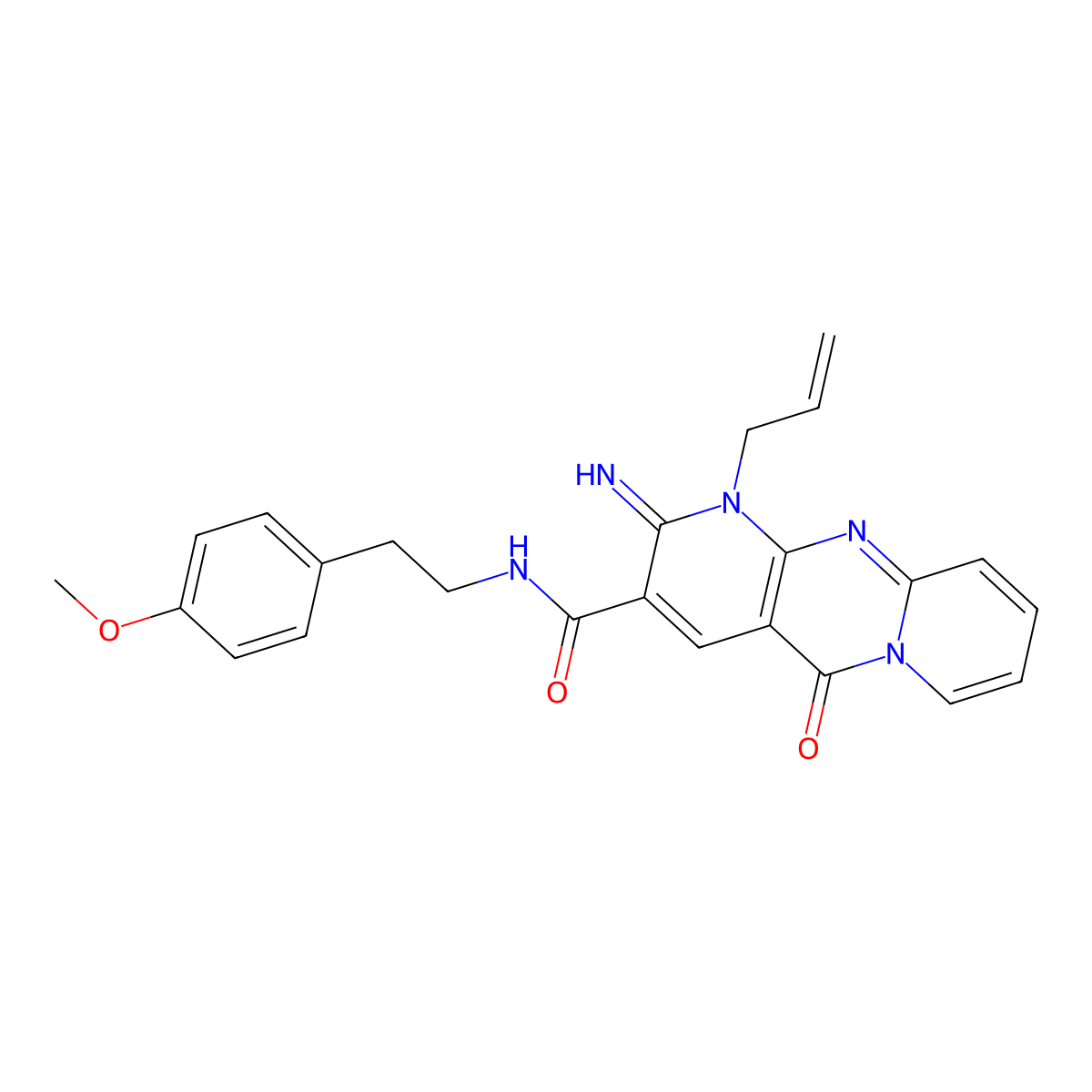 1-allyl-2-imino-N~3~-(4-methoxyphenethyl)-5-oxo-1,5-dihydro-2H-dipyrido[1,2-a:2,3-d]pyrimidine-3-carboxamide molecular structure, CAS 847038-99-7