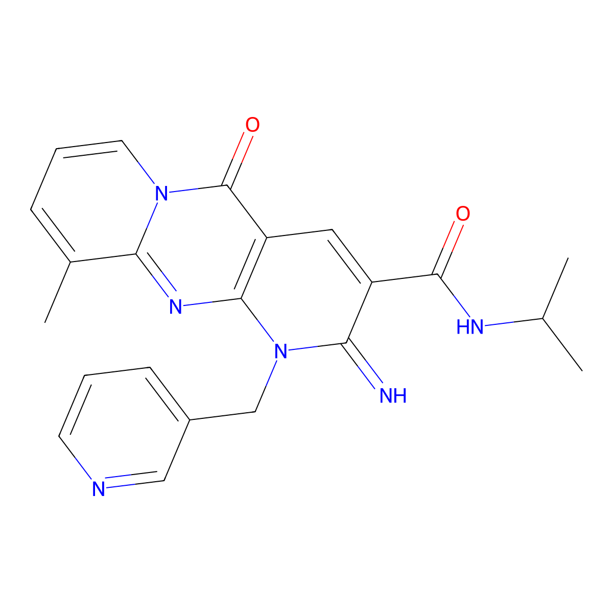 2-imino-N~3~-isopropyl-10-methyl-5-oxo-1-(3-pyridylmethyl)-1,5-dihydro-2H-dipyrido[1,2-a:2,3-d]pyrimidine-3-carboxamide molecular structure, CAS 847039-04-7