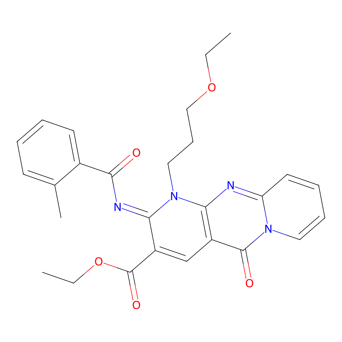 ethyl 1-(3-ethoxypropyl)-2-[(2-methylbenzoyl)imino]-5-oxo-1,5-dihydro-2H-dipyrido[1,2-a:2,3-d]pyrimidine-3-carboxylate molecular structure, CAS 847039-25-2