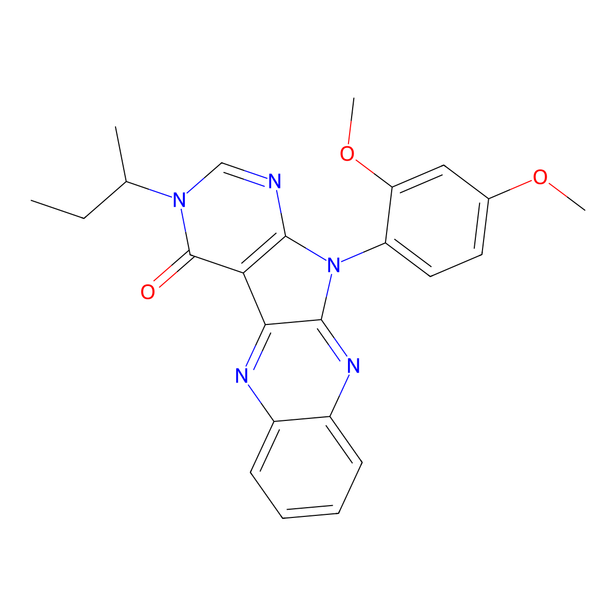 3-(sec-butyl)-11-(2,4-dimethoxyphenyl)-3H-pyrimido[5',4':4,5]pyrrolo[2,3-b]quinoxalin-4(11H)-one molecular structure, CAS 847039-46-7