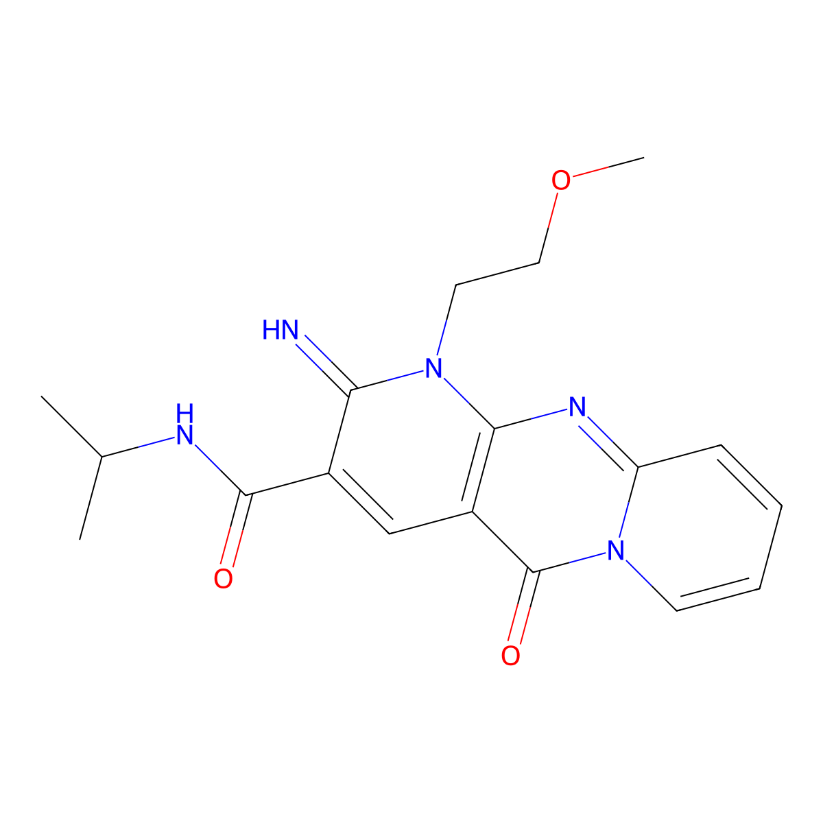 2-imino-N~3~-isopropyl-1-(2-methoxyethyl)-5-oxo-1,5-dihydro-2H-dipyrido[1,2-a:2,3-d]pyrimidine-3-carboxamide molecular structure, CAS 847040-09-9