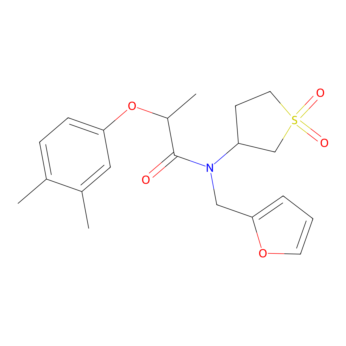 2-(3,4-dimethylphenoxy)-N-(1,1-dioxidotetrahydrothiophen-3-yl)-N-(furan-2-ylmethyl)propanamide molecular structure, CAS 847044-44-4