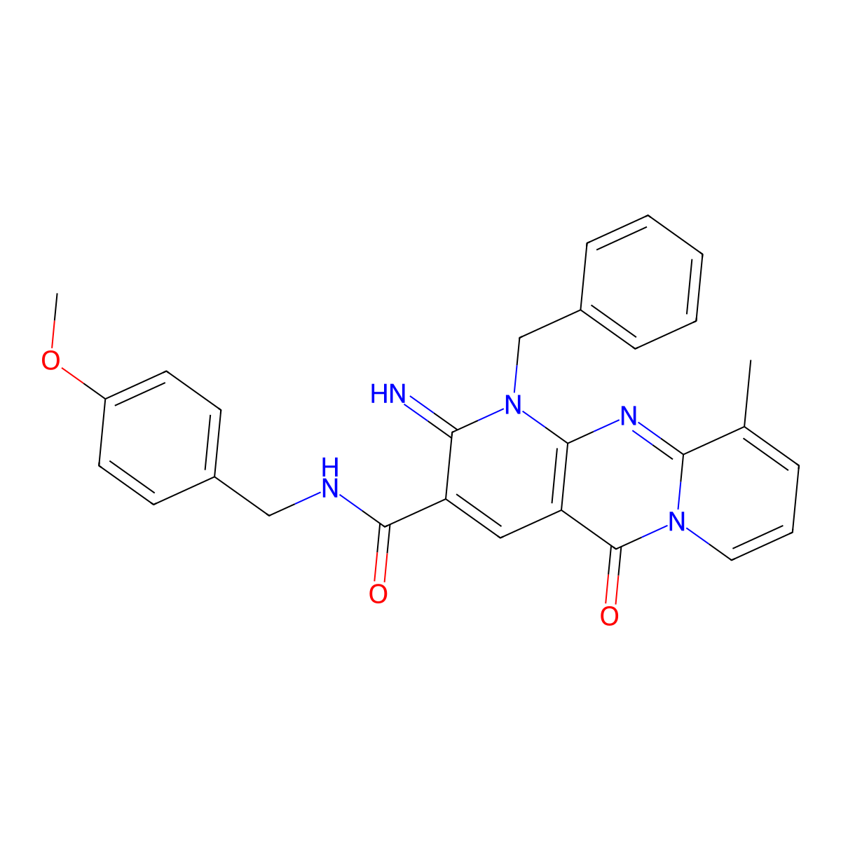 1-benzyl-2-imino-N-(4-methoxybenzyl)-10-methyl-5-oxo-1,5-dihydro-2H-dipyrido[1,2-a:2',3'-d]pyrimidine-3-carboxamide molecular structure, CAS 847044-47-7