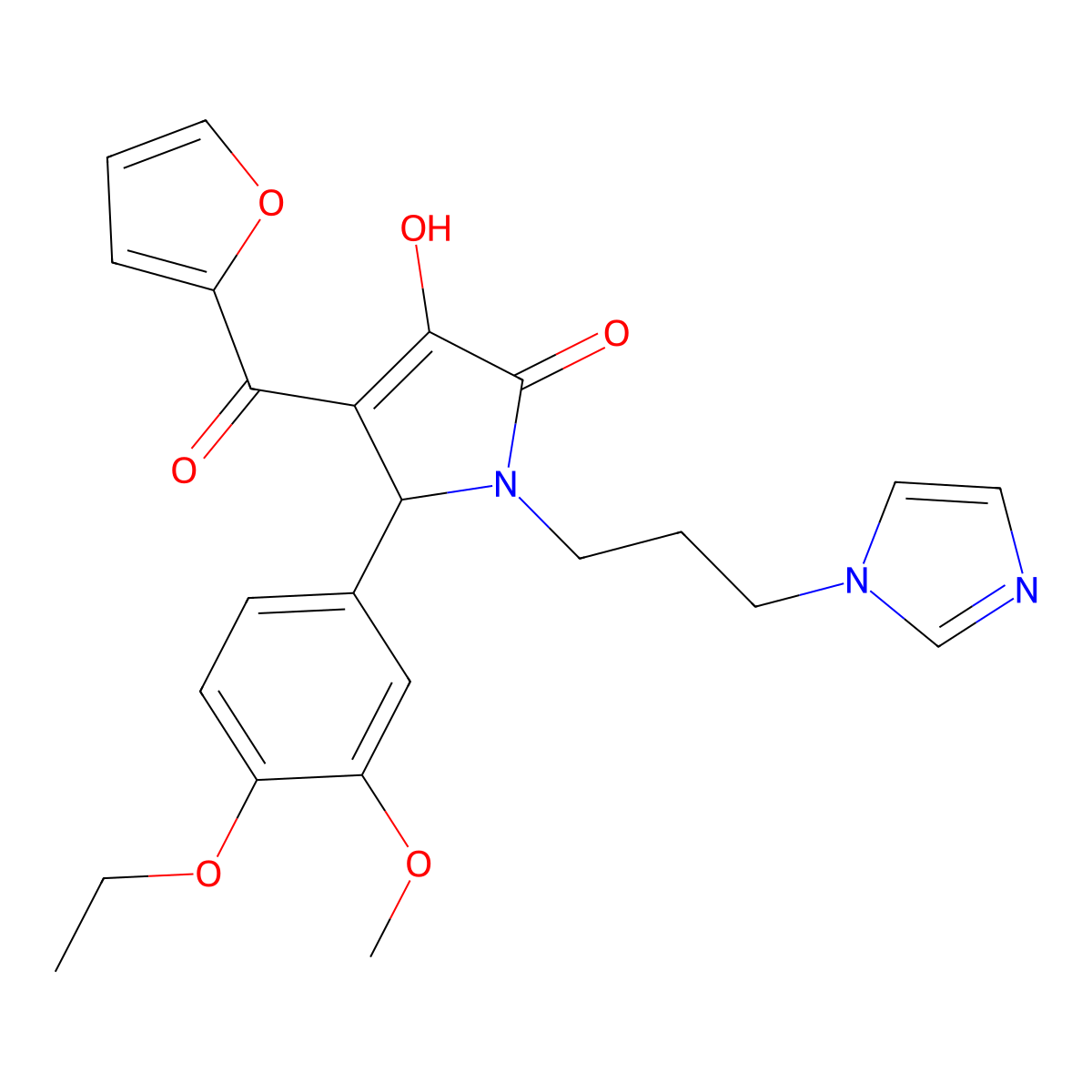 5-(4-ethoxy-3-methoxyphenyl)-4-(furan-2-carbonyl)-3-hydroxy-1-[3-(1H-imidazol-1-yl)propyl]-2,5-dihydro-1H-pyrrol-2-one molecular structure, CAS 847044-66-0