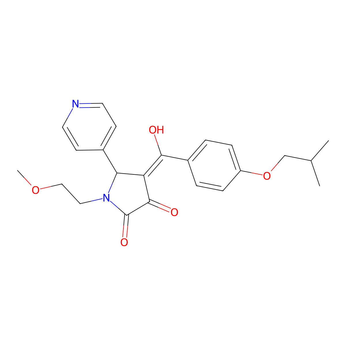 3-hydroxy-1-(2-methoxyethyl)-4-[4-(2-methylpropoxy)benzoyl]-5-(pyridin-4-yl)-2,5-dihydro-1H-pyrrol-2-one molecular structure, CAS 847044-96-6