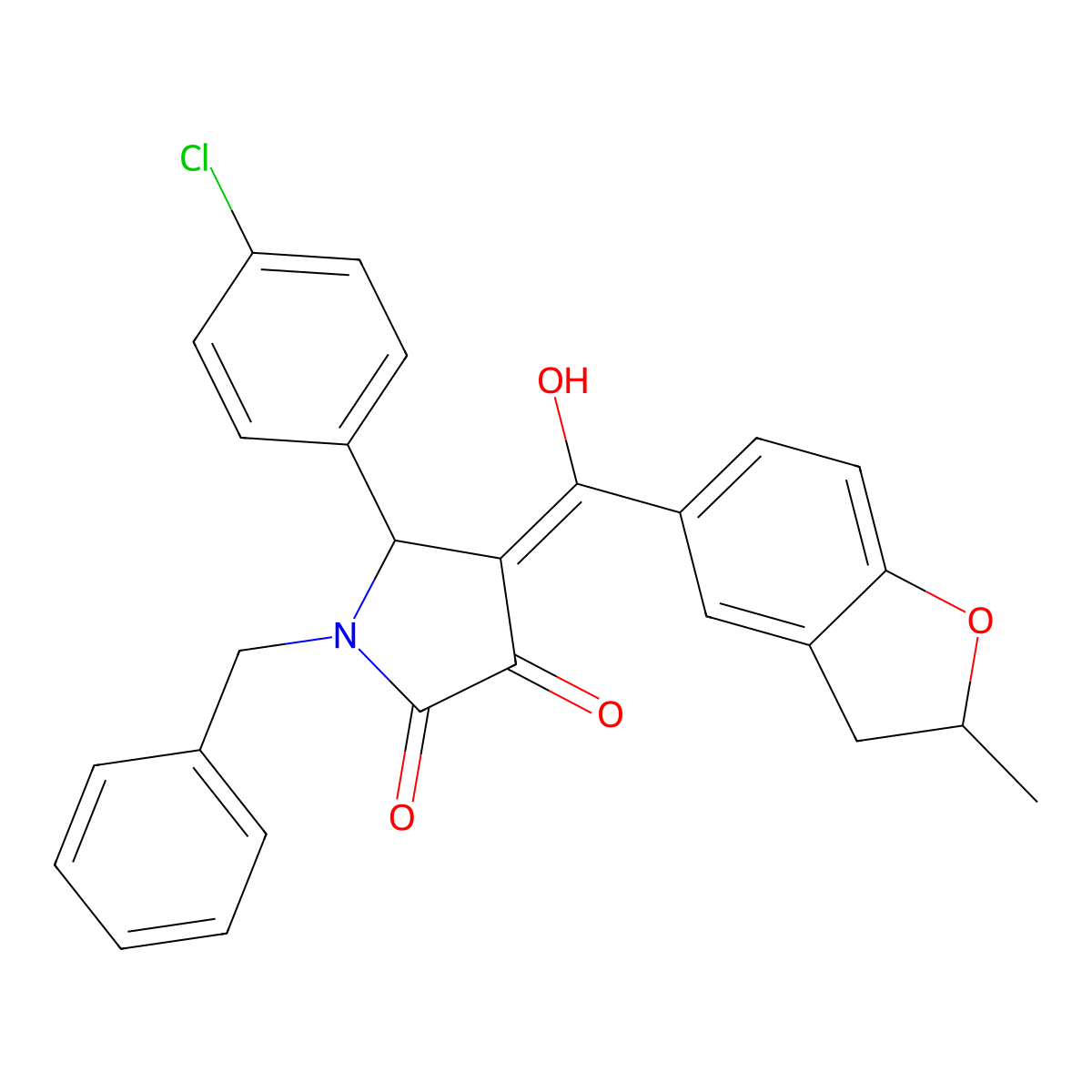 1-benzyl-5-(4-chlorophenyl)-3-hydroxy-4-(2-methyl-2,3-dihydro-1-benzofuran-5-carbonyl)-2,5-dihydro-1H-pyrrol-2-one molecular structure, CAS 847045-09-4