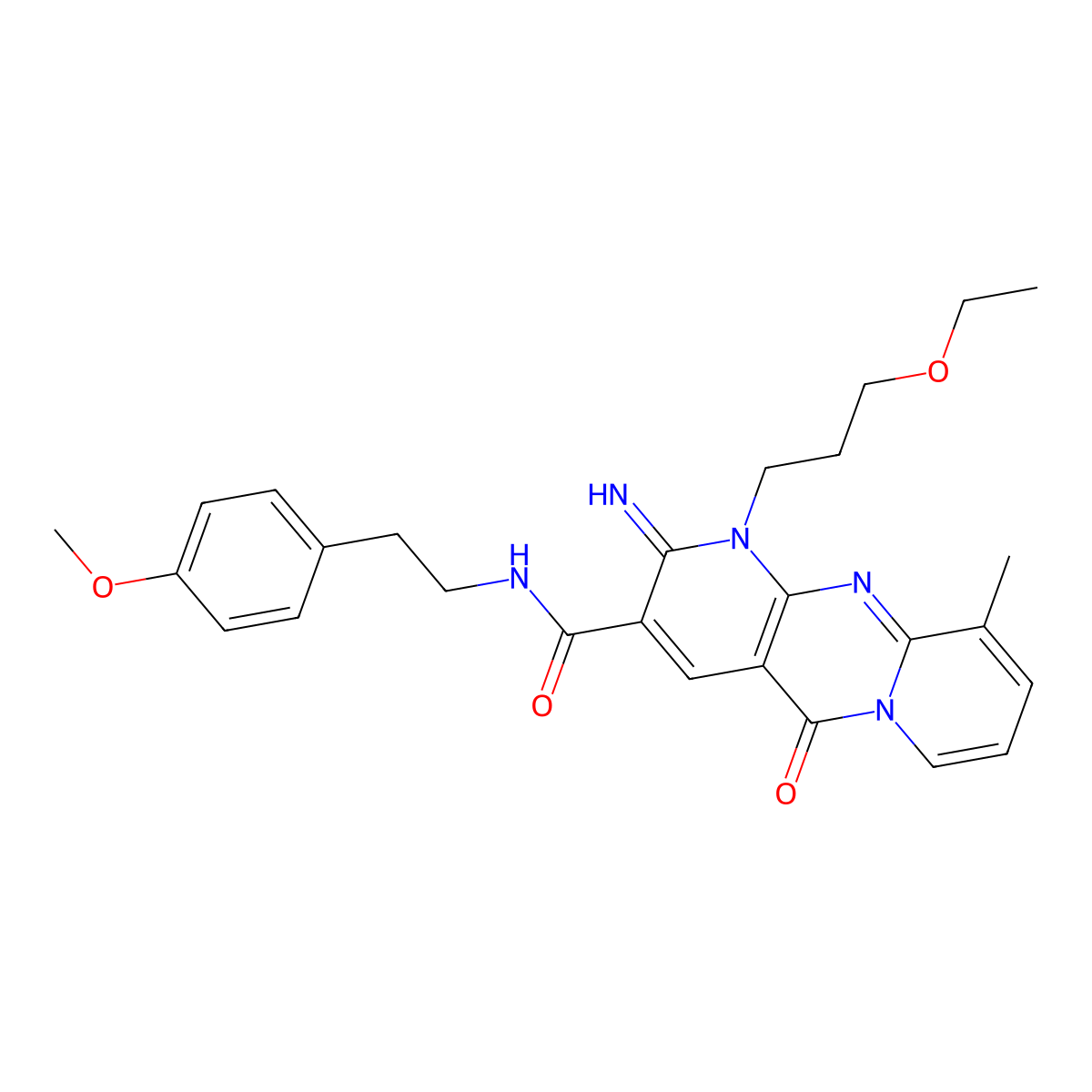 1-(3-ethoxypropyl)-2-imino-N~3~-(4-methoxyphenethyl)-10-methyl-5-oxo-1,5-dihydro-2H-dipyrido[1,2-a:2,3-d]pyrimidine-3-carboxamide molecular structure, CAS 847045-15-2