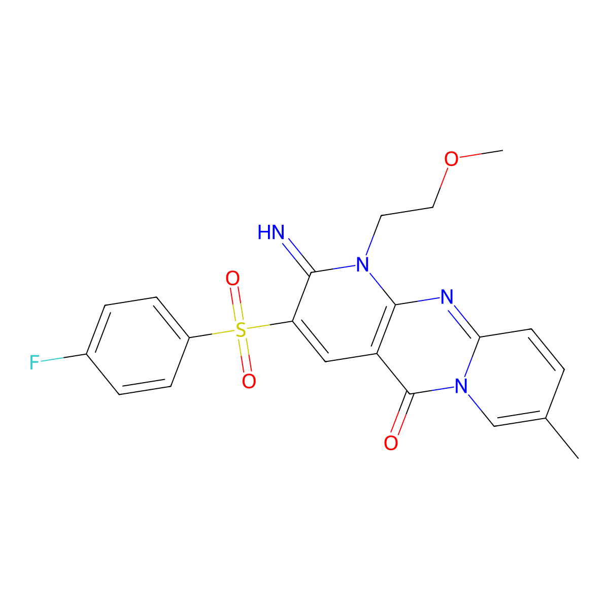 3-((4-fluorophenyl)sulfonyl)-2-imino-1-(2-methoxyethyl)-8-methyl-1H-dipyrido[1,2-a:2',3'-d]pyrimidin-5(2H)-one molecular structure, CAS 847045-45-8