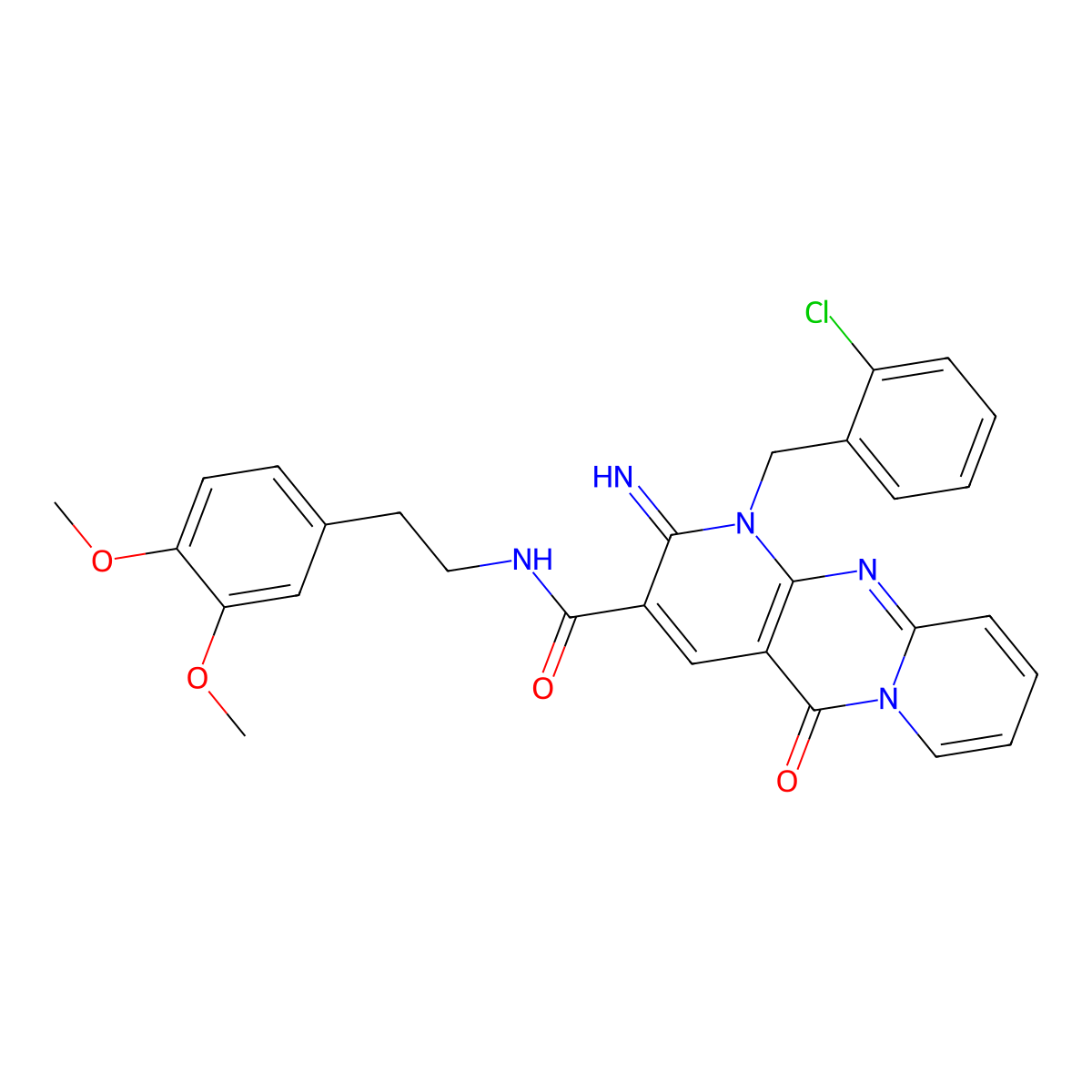 N-[2-(3,4-dimethoxyphenyl)ethyl]{1-[(2-chlorophenyl)methyl]-2-imino-5-oxo(1,6-dihydropyridino[1,2-a]pyridino[2,3-d]pyrimidin-3-yl)}carboxamide molecular structure, CAS 847045-64-1