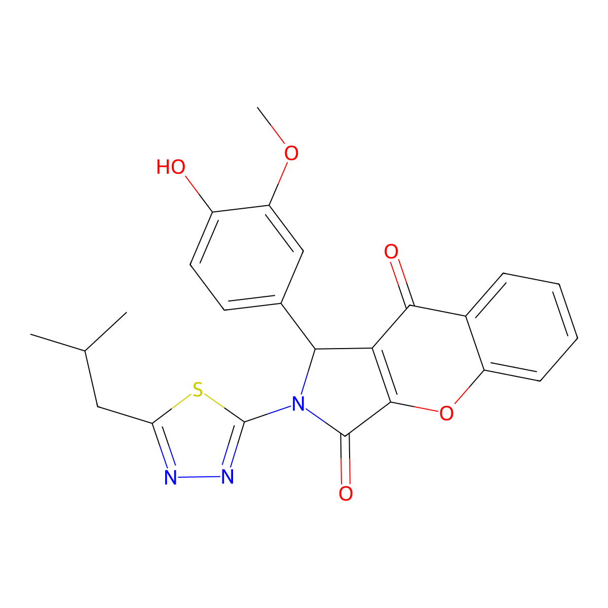 1-(4-Hydroxy-3-methoxyphenyl)-2-(5-isobutyl-1,3,4-thiadiazol-2-yl)-1,2-dihydrochromeno[2,3-c]pyrrole-3,9-dione molecular structure, CAS 847045-89-0