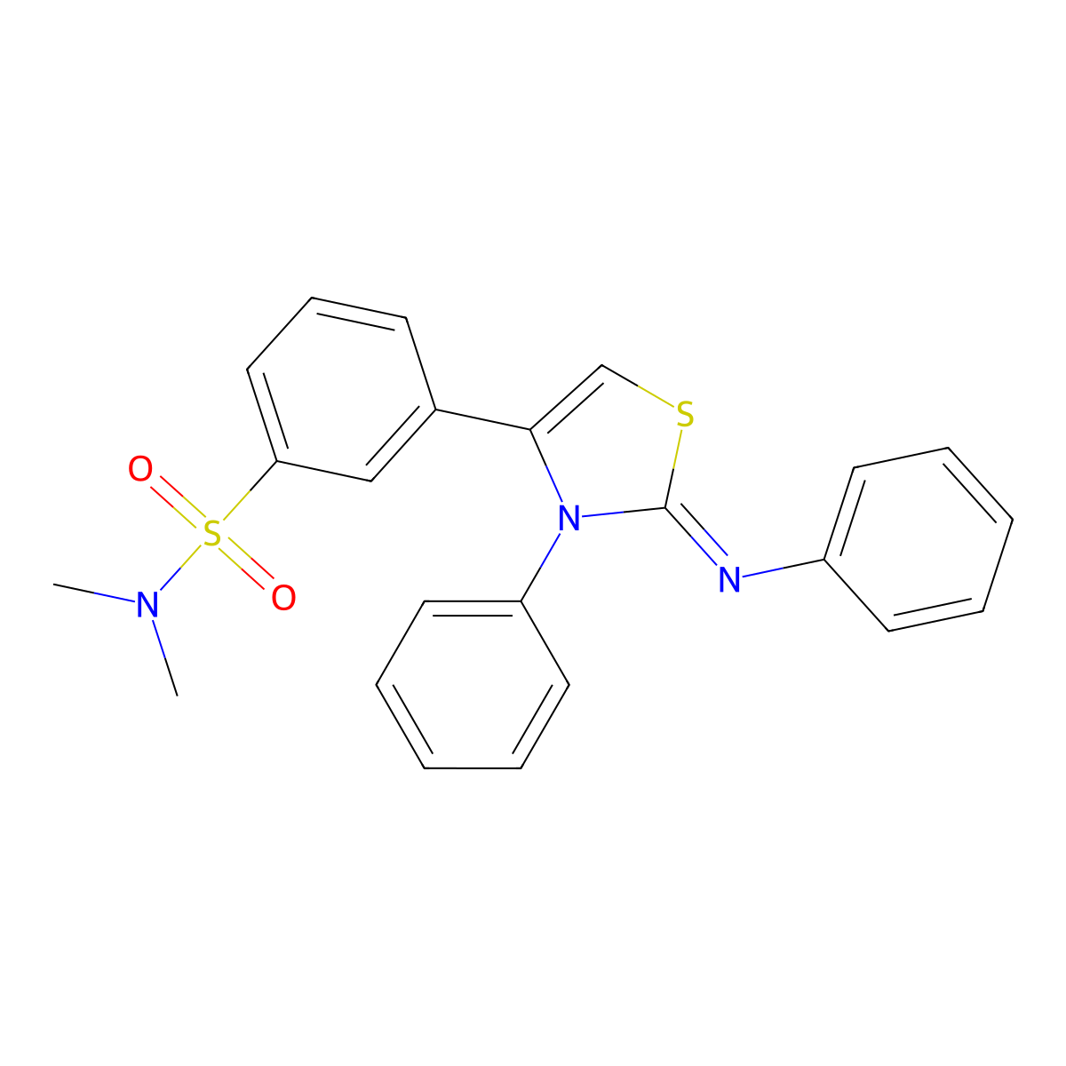 N,N-dimethyl-3-[(2Z)-3-phenyl-2-(phenylimino)-2,3-dihydro-1,3-thiazol-4-yl]benzenesulfonamide molecular structure, CAS 847046-00-8