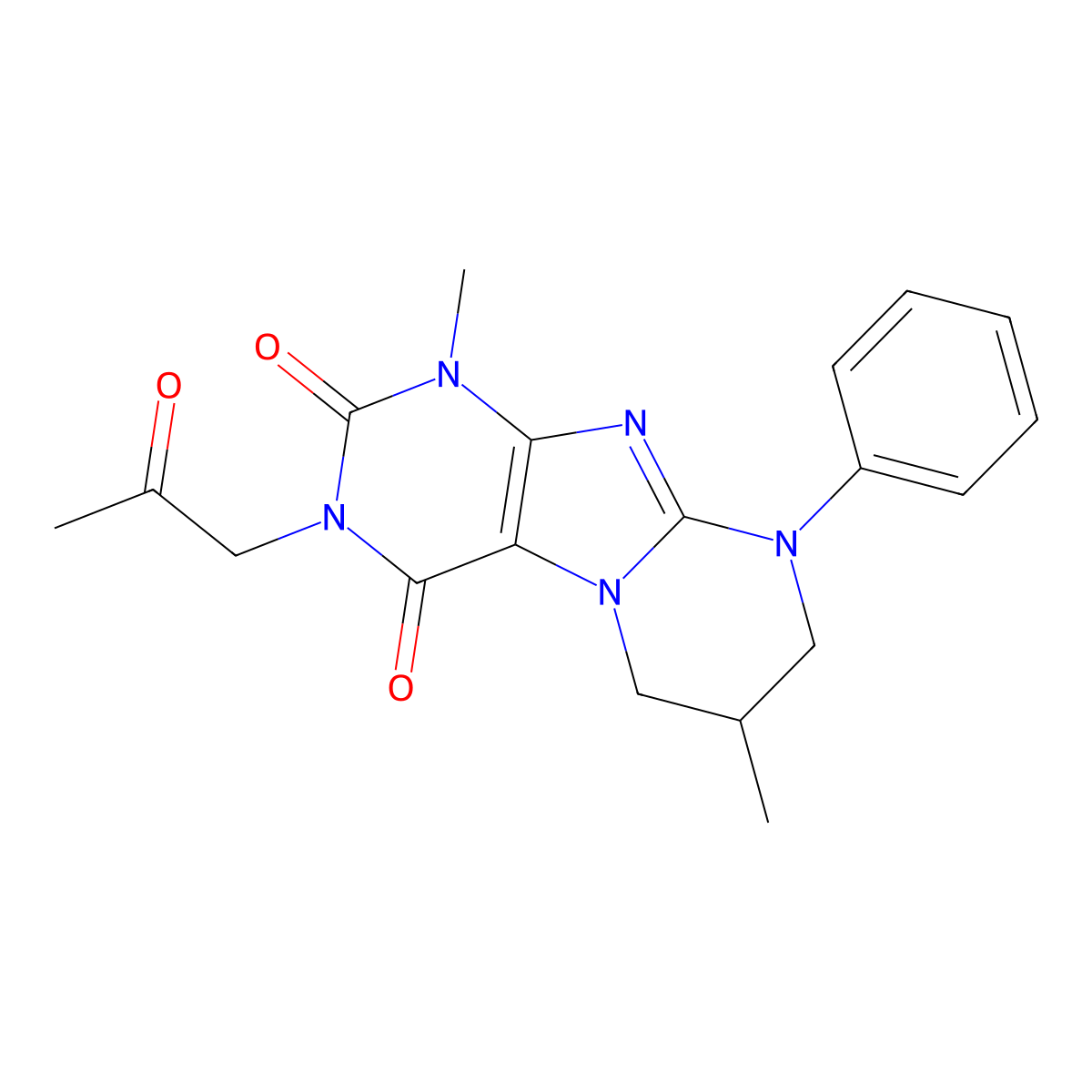 1,7-dimethyl-3-(2-oxopropyl)-9-phenyl-6,7,8,9-tetrahydropyrimido[2,1-f]purine-2,4(1H,3H)-dione molecular structure, CAS 847046-27-9