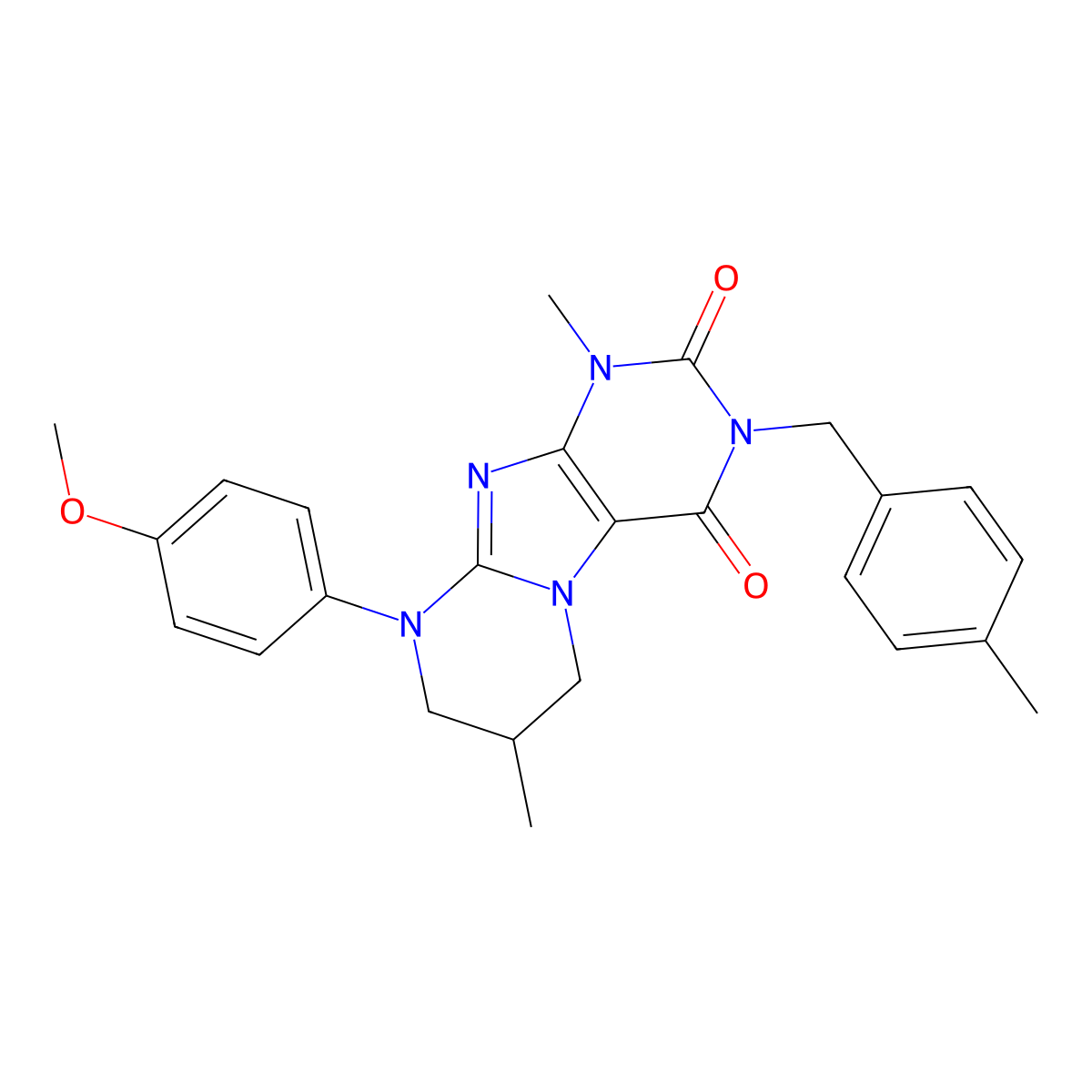 9-(4-methoxyphenyl)-1,7-dimethyl-3-(4-methylbenzyl)-6,7,8,9-tetrahydropyrimido[2,1-f]purine-2,4(1H,3H)-dione molecular structure, CAS 847046-42-8