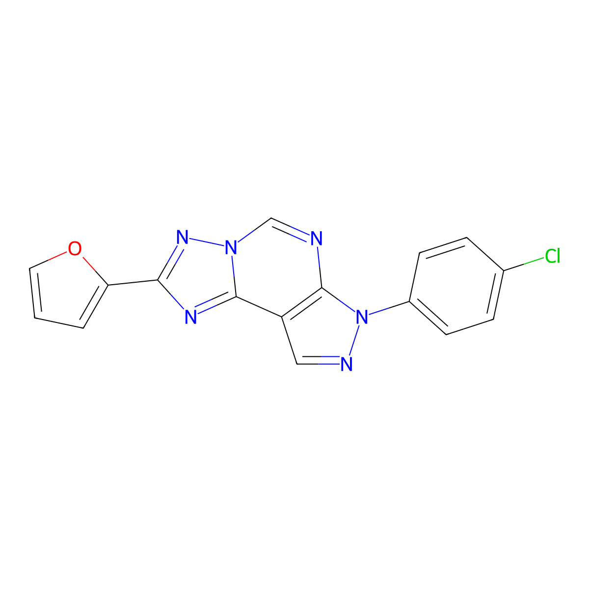 2-[3-(4-Chlorophenyl)-6-hydropyrazolo[5,4-d]1,2,4-triazolo[1,5-e]pyrimidin-8-y l]furan molecular structure, CAS 847046-49-5