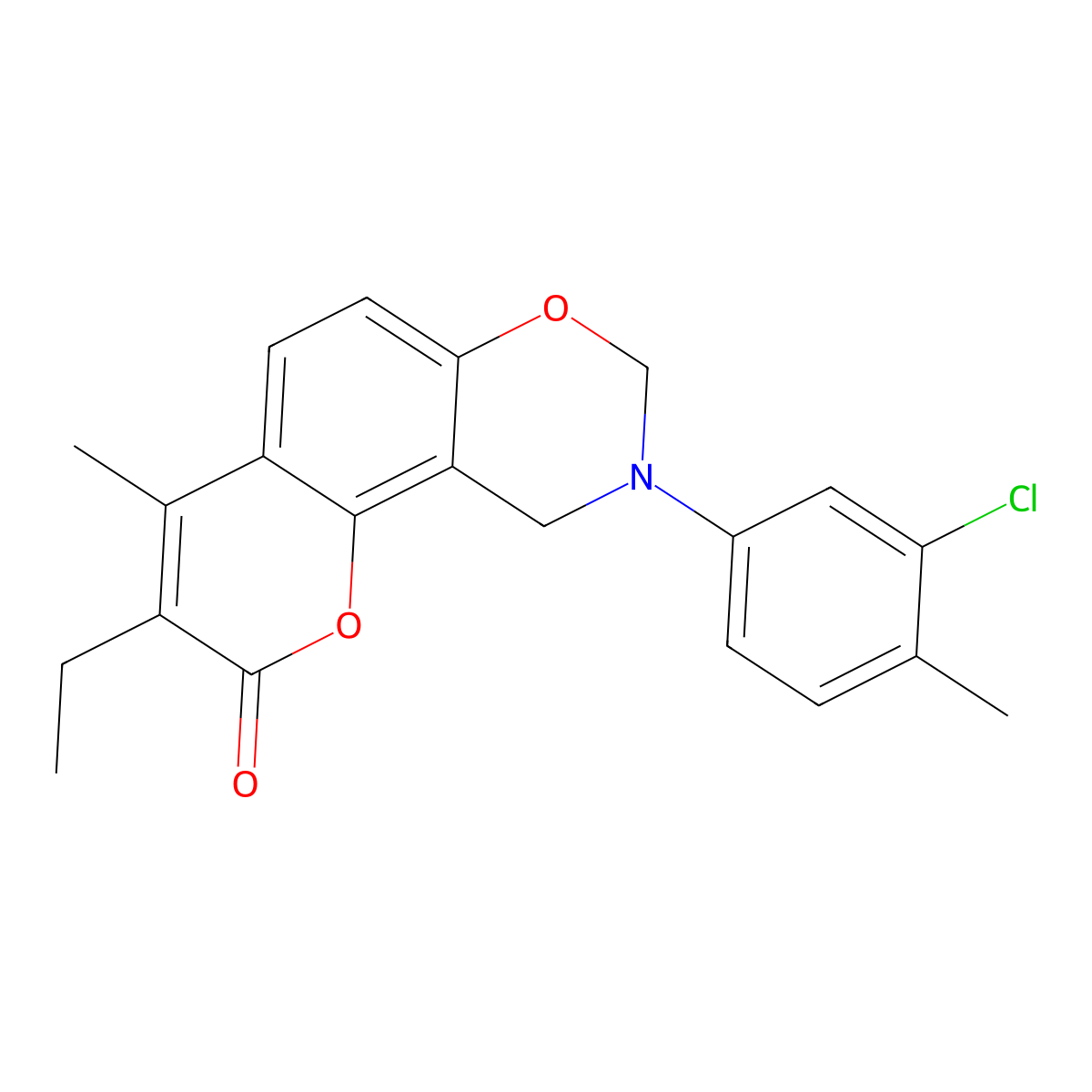 9-(3-chloro-4-methylphenyl)-3-ethyl-4-methyl-9,10-dihydro-2H,8H-chromeno[8,7-e][1,3]oxazin-2-one molecular structure, CAS 847046-61-1