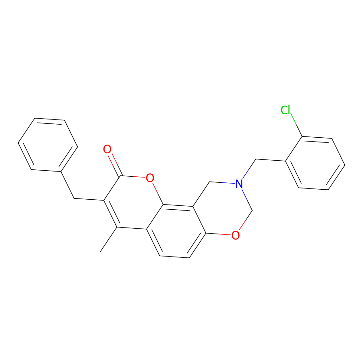 3-benzyl-9-(2-chlorobenzyl)-4-methyl-9,10-dihydro-2H,8H-chromeno[8,7-e][1,3]oxazin-2-one molecular structure, CAS 847047-45-4