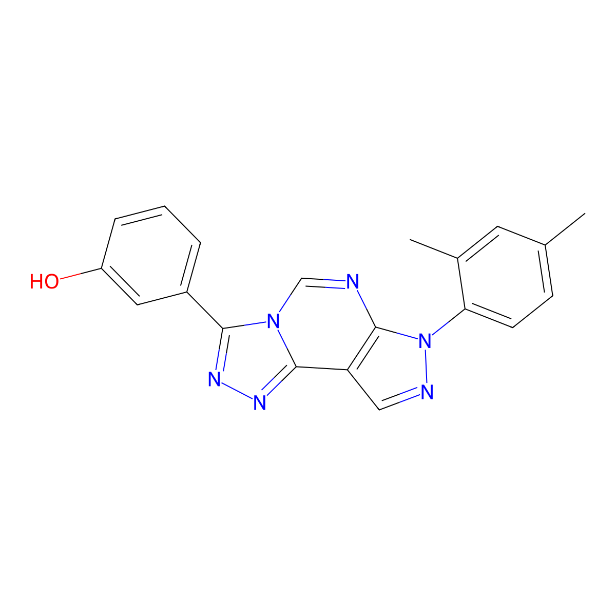 3-[3-(2,4-Dimethylphenyl)-6-hydropyrazolo[5,4-d]1,2,4-triazolo[4,5-e]pyrimidin-7-yl]phenol molecular structure, CAS 847047-53-4