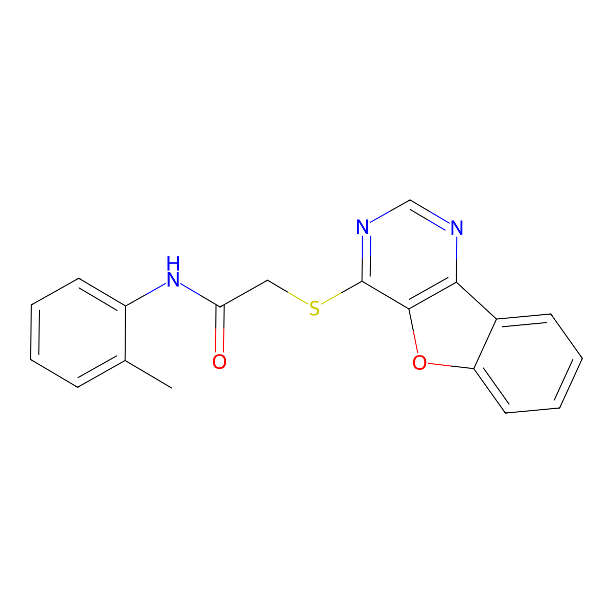 2-([1]benzofuro[3,2-d]pyrimidin-4-ylsulfanyl)-N-(2-methylphenyl)acetamide molecular structure, CAS 847047-56-7
