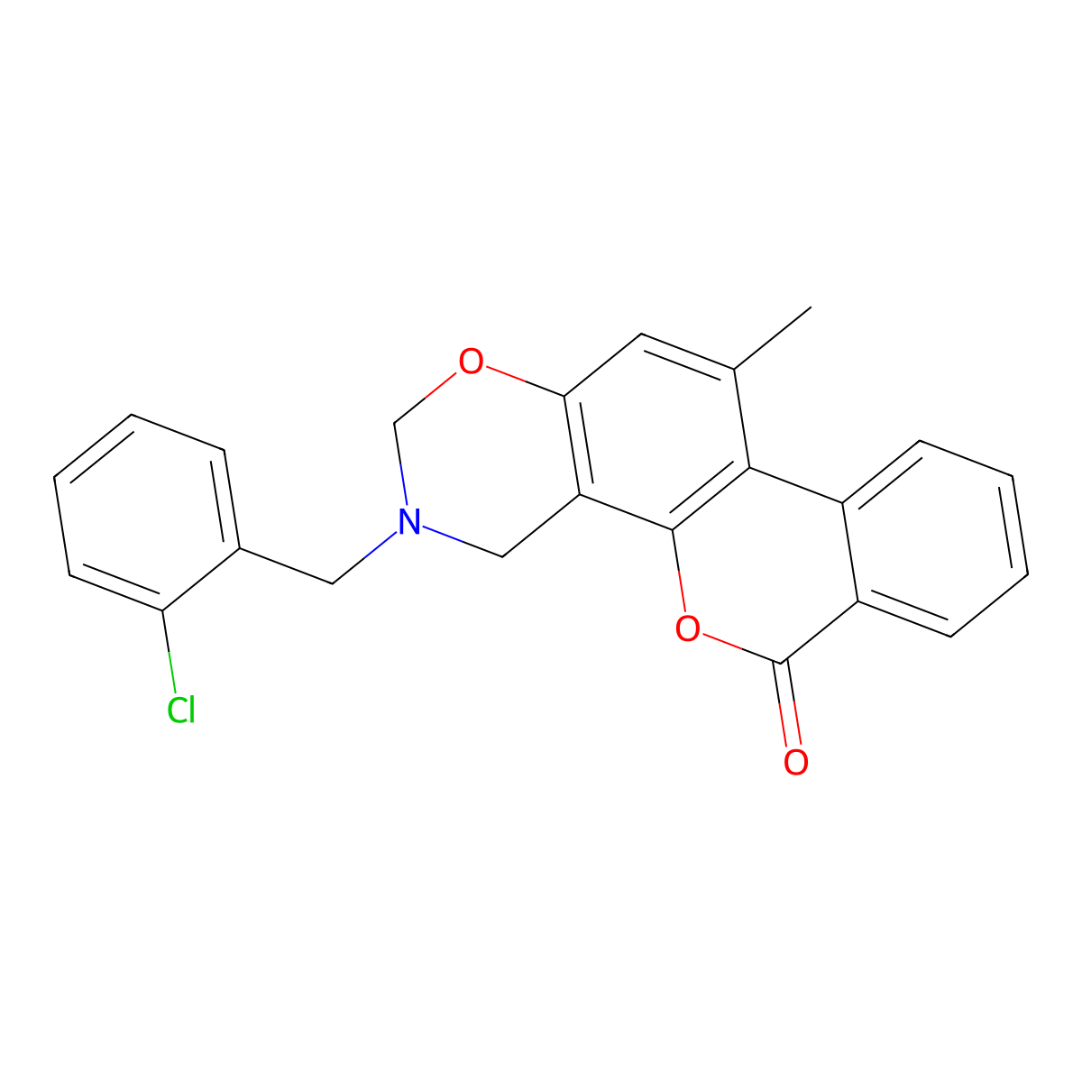 3-(2-chlorobenzyl)-11-methyl-3,4-dihydro-2H,6H-benzo[3,4]chromeno[8,7-e][1,3]oxazin-6-one molecular structure, CAS 847047-81-8