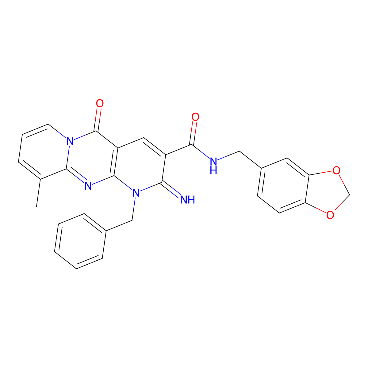 N-(1,3-benzodioxol-5-ylmethyl)-1-benzyl-2-imino-10-methyl-5-oxo-1,5-dihydro-2H-dipyrido[1,2-a:2',3'-d]pyrimidine-3-carboxamide molecular structure, CAS 847047-94-3