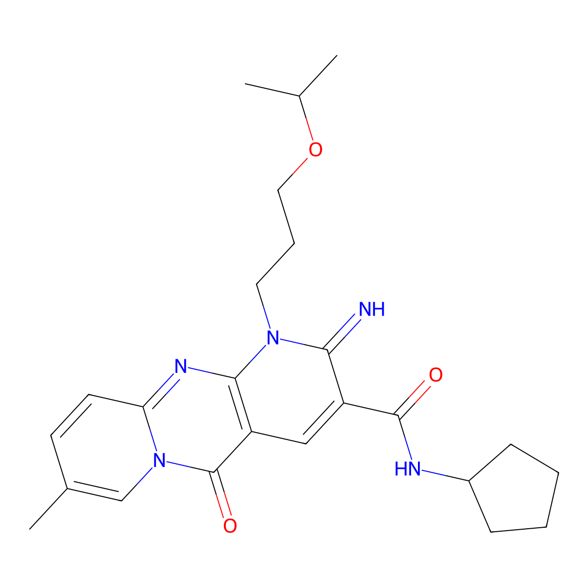 2-Imino-1-(3-isopropoxy-propyl)-6-methyl-10-oxo-1,10-dihydro-2H-1,9,10a-triaza-anthracene-3-carbox ylic acid cyclopentylamide molecular structure, CAS 847048-14-0