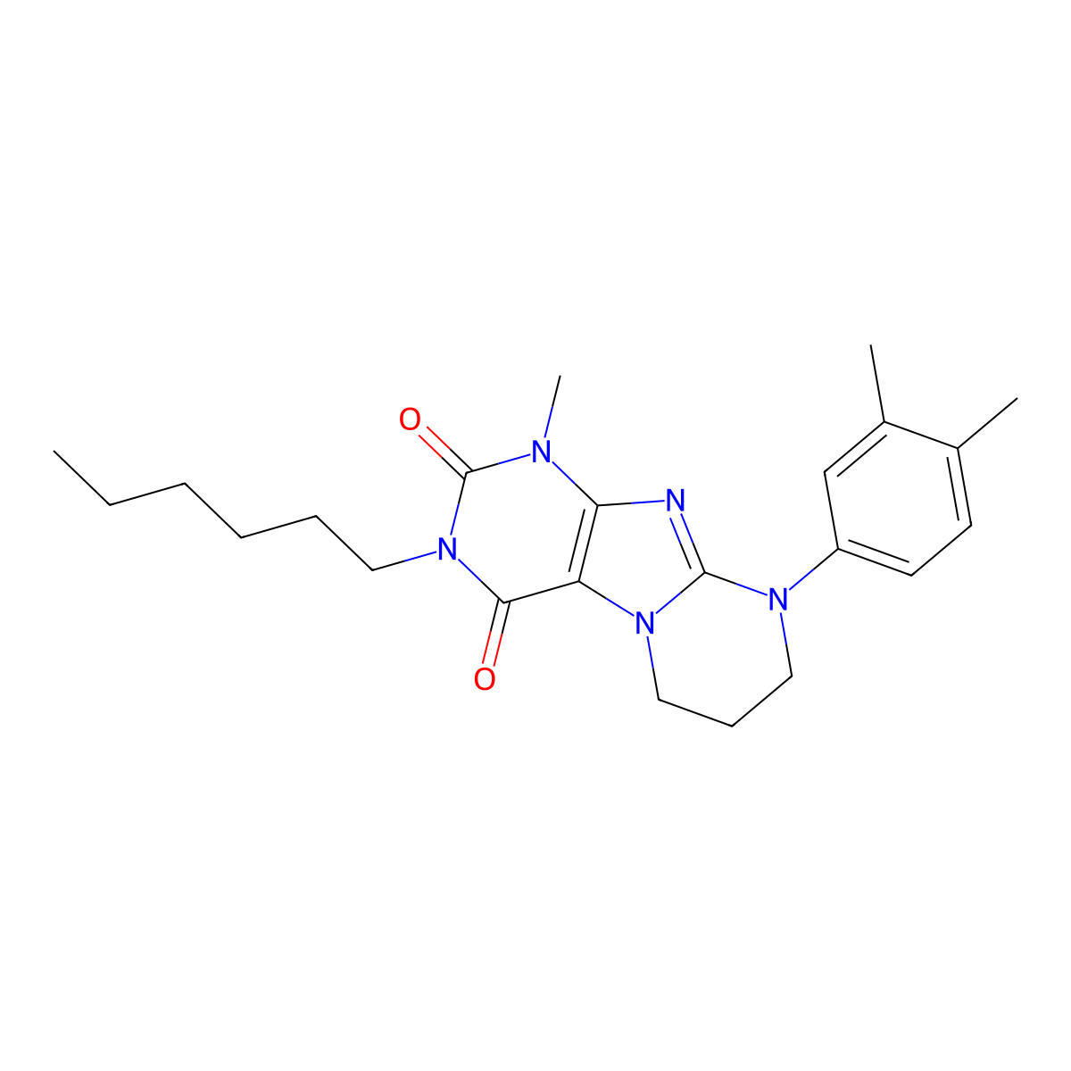9-(3,4-dimethylphenyl)-3-hexyl-1-methyl-7,8-dihydro-6H-purino[7,8-a]pyrimidine-2,4-dione molecular structure, CAS 847048-38-8