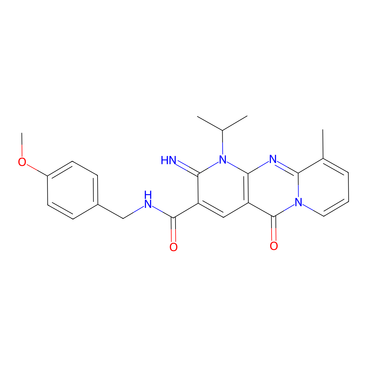 2-imino-1-isopropyl-N~3~-(4-methoxybenzyl)-10-methyl-5-oxo-1,5-dihydro-2H-dipyrido[1,2-a:2,3-d]pyrimidine-3-carboxamide molecular structure, CAS 847048-79-7