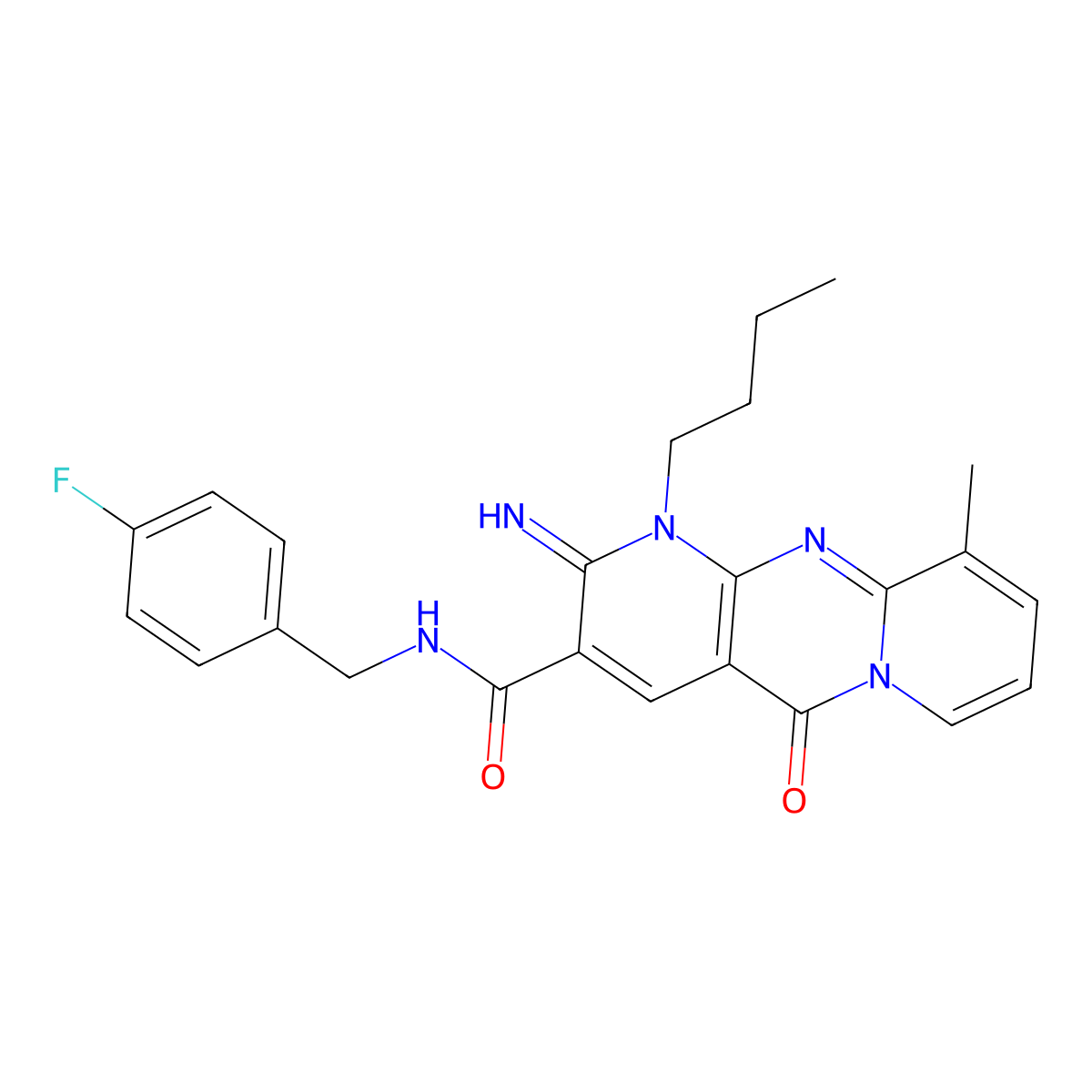 1-butyl-N-(4-fluorobenzyl)-2-imino-10-methyl-5-oxo-1,5-dihydro-2H-dipyrido[1,2-a:2,3-d]pyrimidine-3-carboxamide molecular structure, CAS 847048-85-5