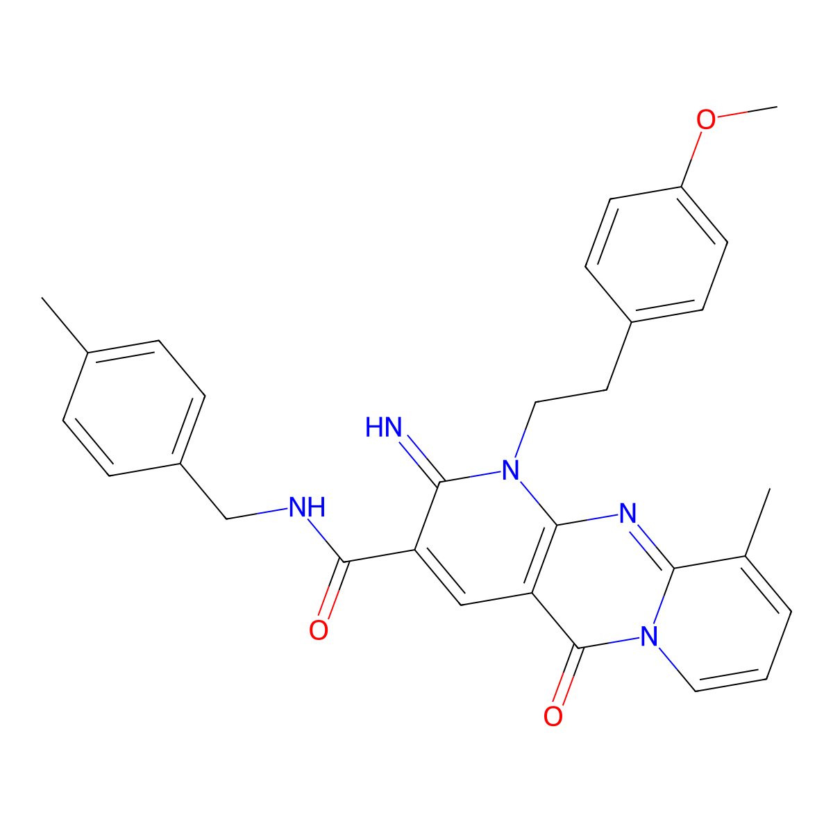 2-imino-1-[2-(4-methoxyphenyl)ethyl]-10-methyl-N-(4-methylbenzyl)-5-oxo-1,5-dihydro-2H-dipyrido[1,2-a:2',3'-d]pyrimidine-3-carboxamide molecular structure, CAS 847048-89-9