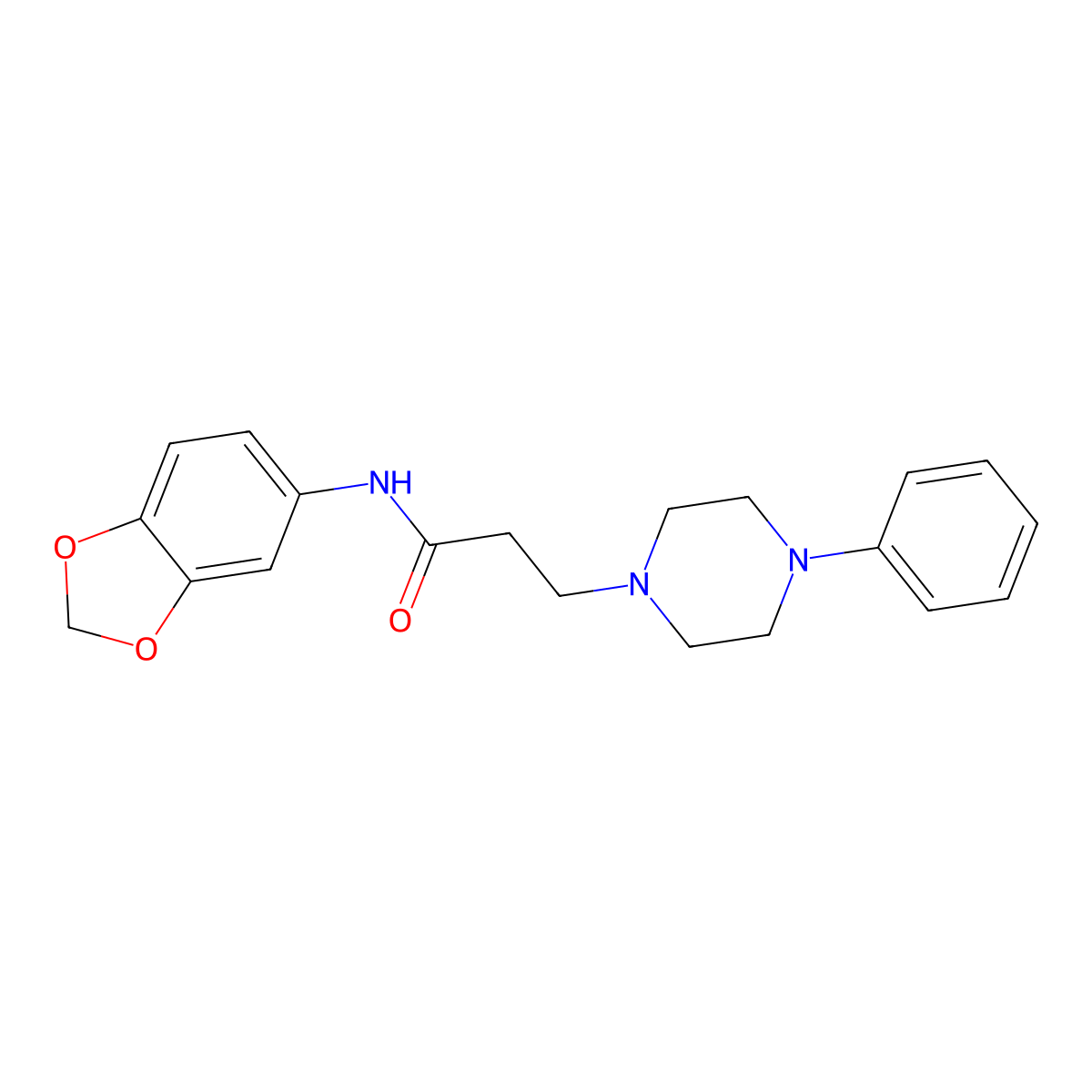 1-Piperazinepropanamide, N-1,3-benzodioxol-5-yl-4-phenyl- molecular structure, CAS 84707-85-7