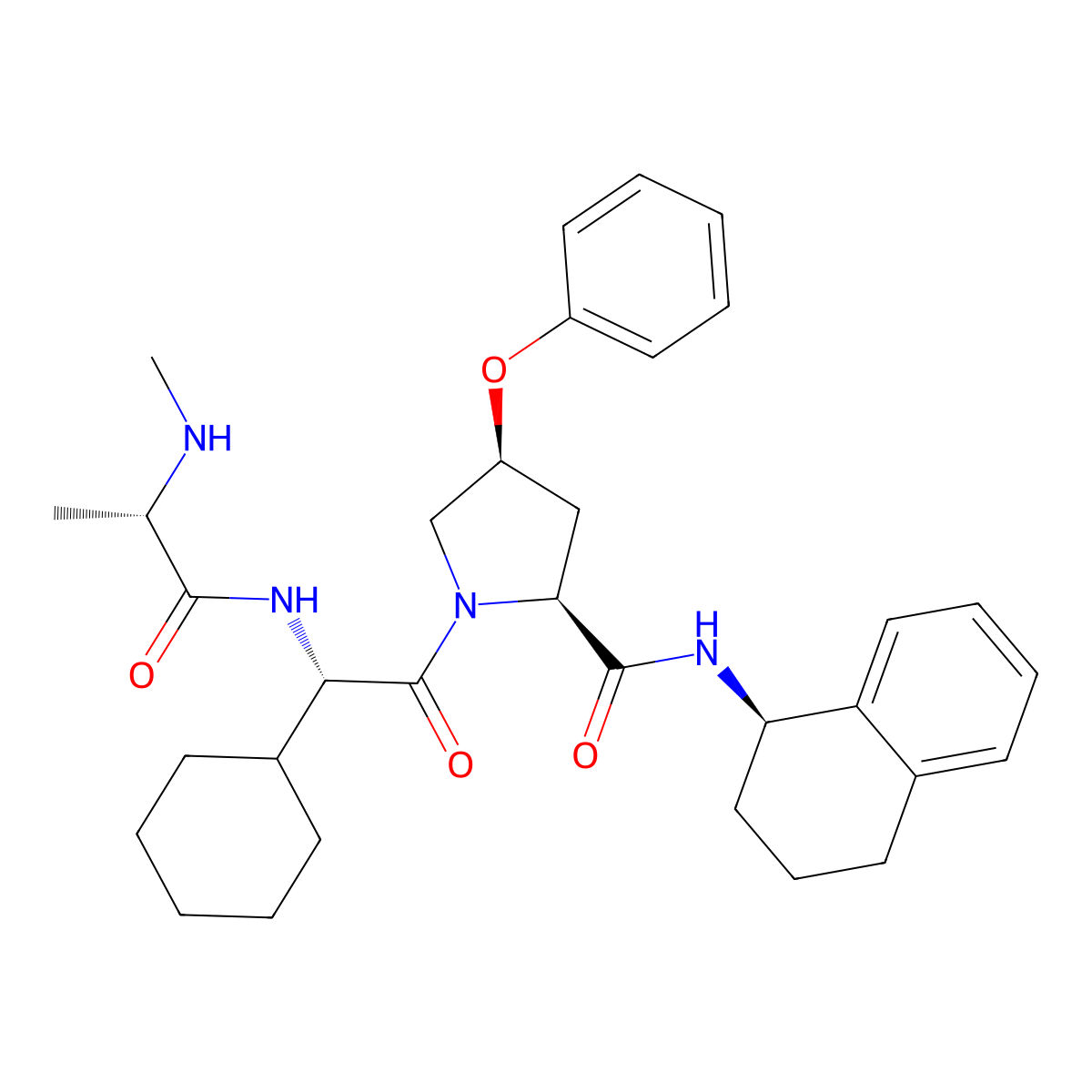 (2S,4S)-1-[(2S)-2-cyclohexyl-2-[(2S)-2-(methylamino)propanamido]acetyl]-4-phenoxy-N-[(1R)-1,2,3,4-tetrahydronaphthalen-1-yl]pyrrolidine-2-carboxamide molecular structure, CAS 847137-53-5