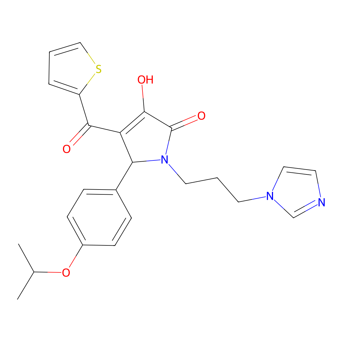 3-hydroxy-1-[3-(1H-imidazol-1-yl)propyl]-5-[4-(propan-2-yloxy)phenyl]-4-(thiophene-2-carbonyl)-2,5-dihydro-1H-pyrrol-2-one molecular structure, CAS 847159-34-6