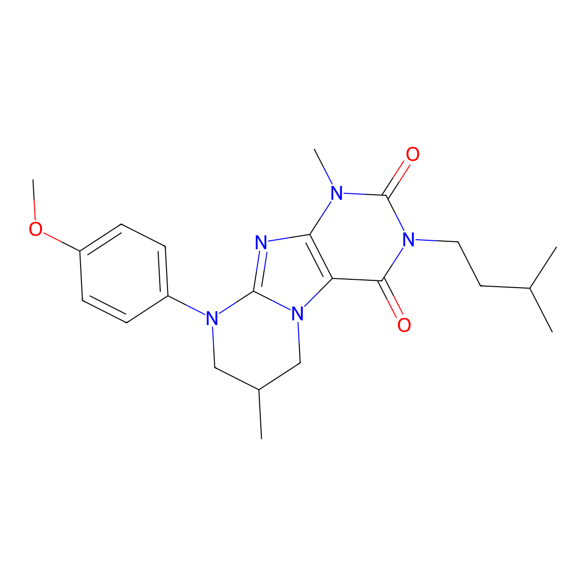 9-(4-methoxyphenyl)-1,7-dimethyl-3-(3-methylbutyl)-7,8-dihydro-6H-purino[7,8-a]pyrimidine-2,4-dione molecular structure, CAS 847159-94-8