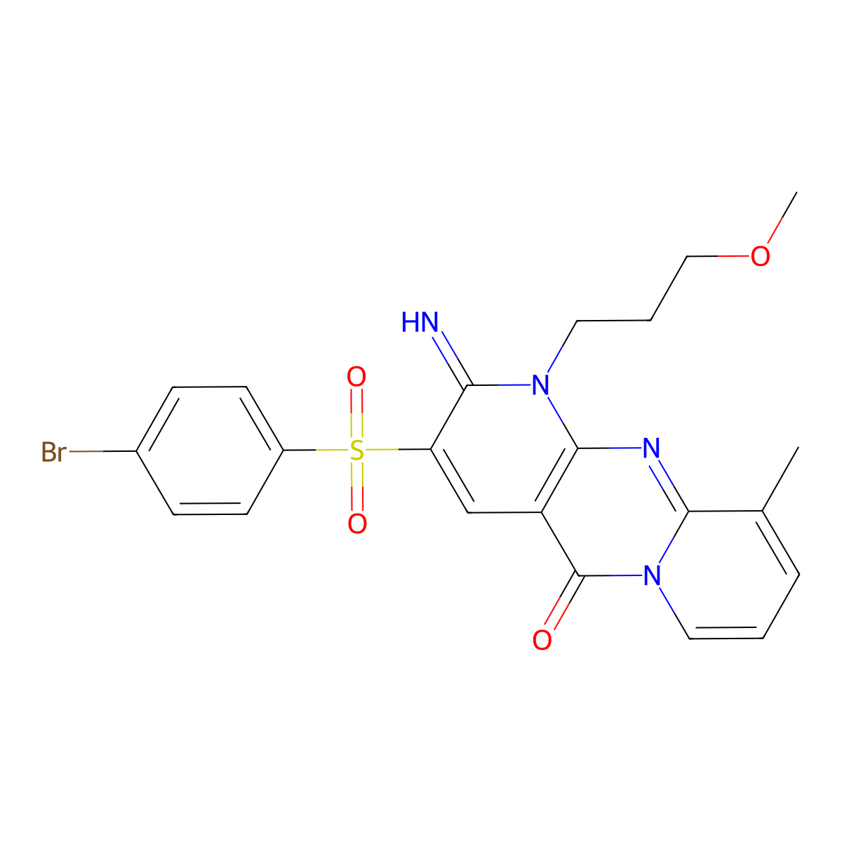 3-[(4-bromophenyl)sulfonyl]-2-imino-1-(3-methoxypropyl)-10-methyl-1,2-dihydro-5H-dipyrido[1,2-a:2',3'-d]pyrimidin-5-one molecular structure, CAS 847160-32-1