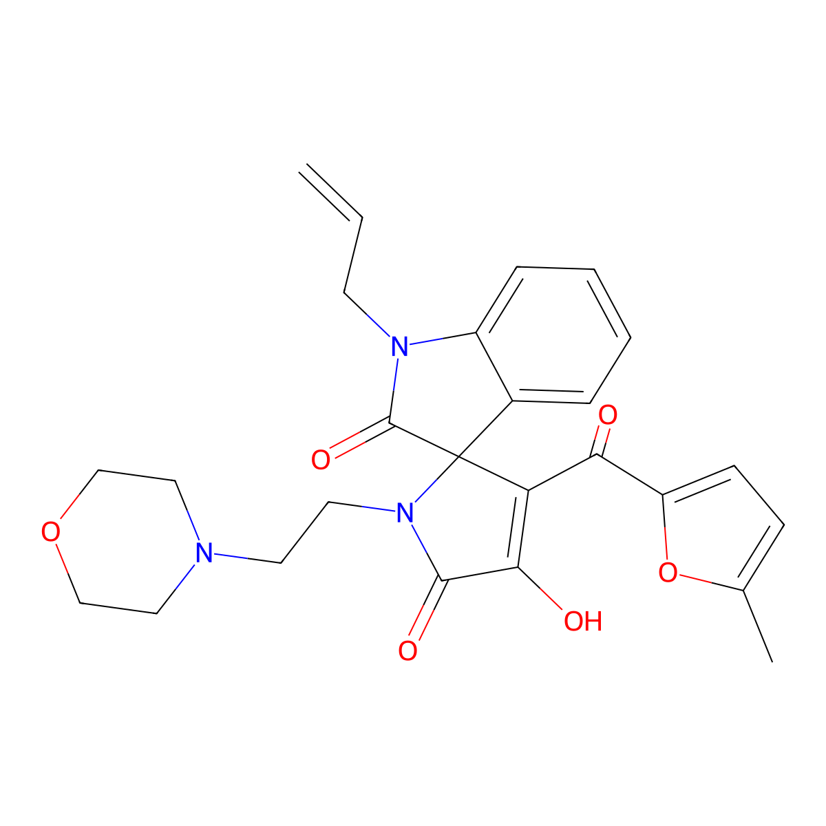 1-allyl-4'-hydroxy-3'-(5-methyl-2-furoyl)-1'-(2-morpholin-4-ylethyl)spiro[indole-3,2'-pyrrole]-2,5'(1{H},1'{H})-dione molecular structure, CAS 847160-38-7