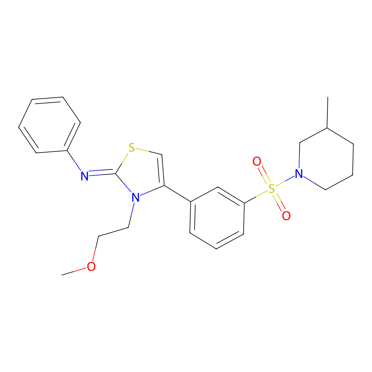 N-[(2Z)-3-(2-methoxyethyl)-4-{3-[(3-methylpiperidin-1-yl)sulfonyl]phenyl}-1,3-thiazol-2(3H)-ylidene]aniline molecular structure, CAS 847160-81-0