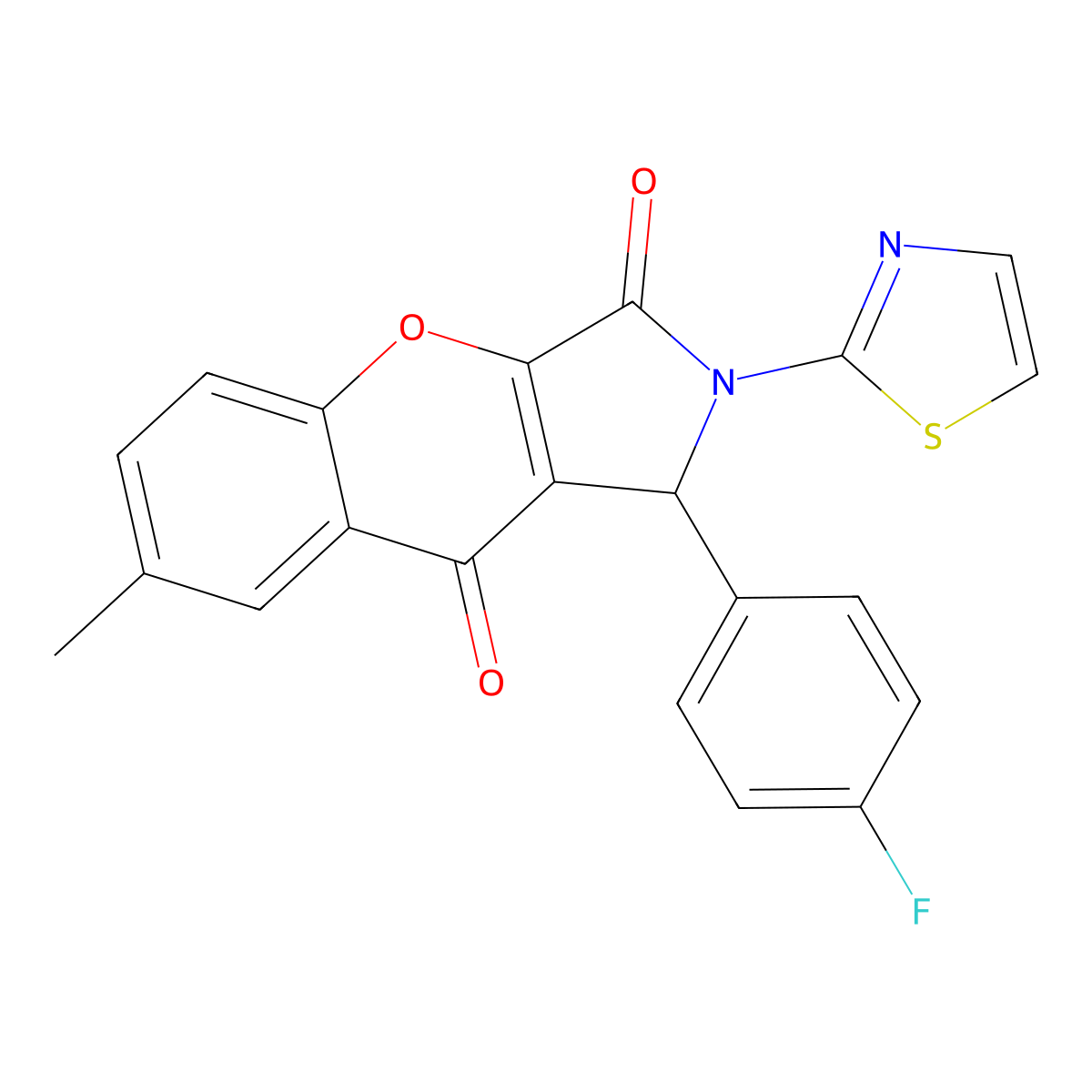 1-(4-Fluorophenyl)-7-methyl-2-(1,3-thiazol-2-yl)-1,2-dihydrochromeno[2,3-c]pyrrole-3,9-dione molecular structure, CAS 847160-88-7