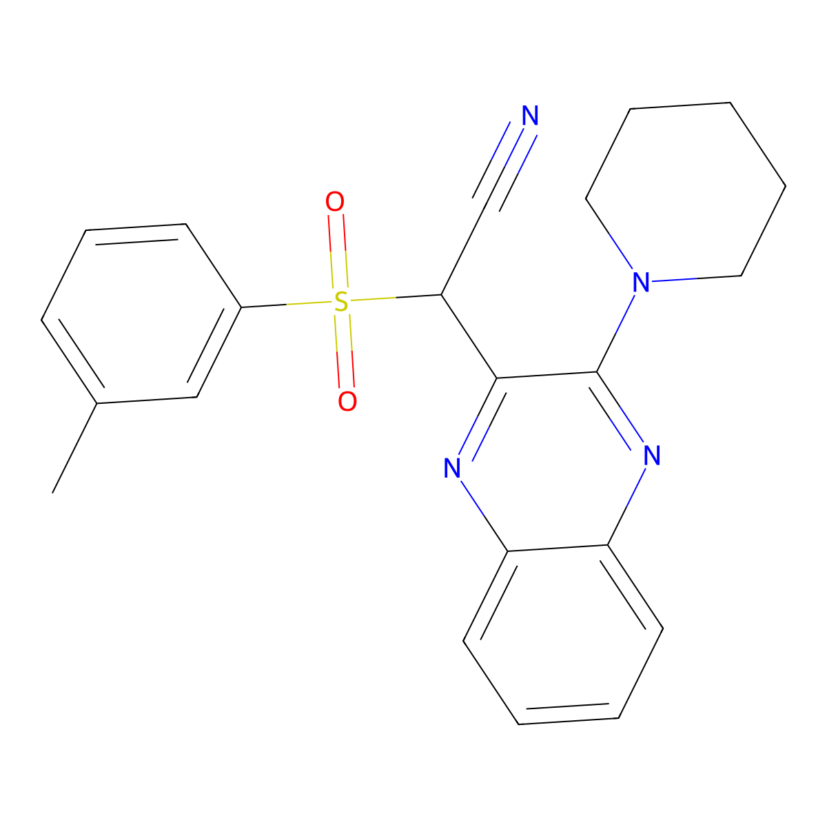 2-(3-(Piperidin-1-yl)quinoxalin-2-yl)-2-(m-tolylsulfonyl)acetonitrile molecular structure, CAS 847161-10-8