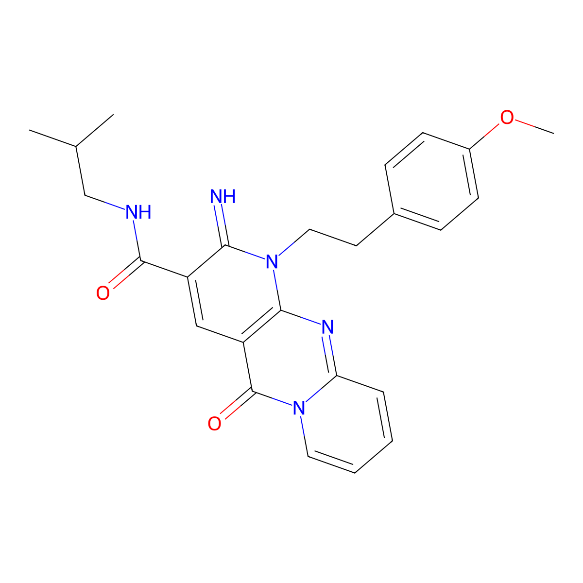 2-imino-N~3~-isobutyl-1-(4-methoxyphenethyl)-5-oxo-1,5-dihydro-2H-dipyrido[1,2-a:2,3-d]pyrimidine-3-carboxamide molecular structure, CAS 847161-11-9