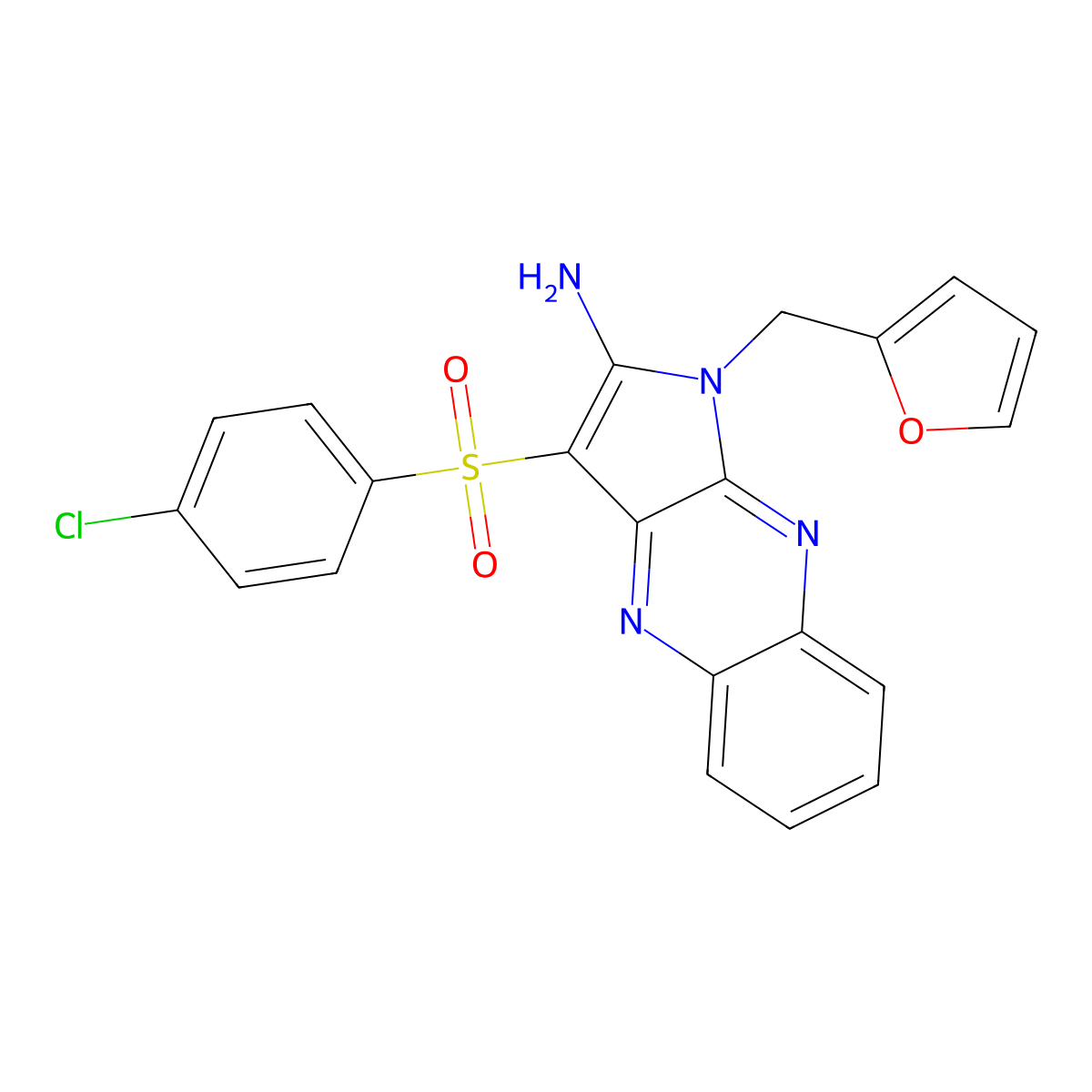 3-((4-chlorophenyl)sulfonyl)-1-(furan-2-ylmethyl)-1H-pyrrolo[2,3-b]quinoxalin-2-amine molecular structure, CAS 847162-05-4