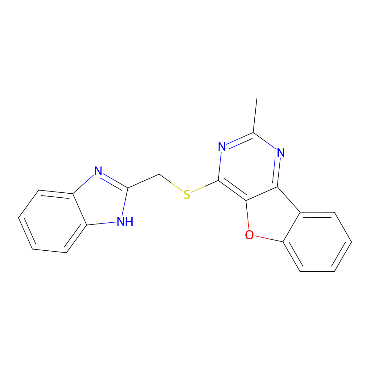 4-(((1H-benzo[d]imidazol-2-yl)methyl)thio)-2-methylbenzofuro[3,2-d]pyrimidine molecular structure, CAS 847163-23-9