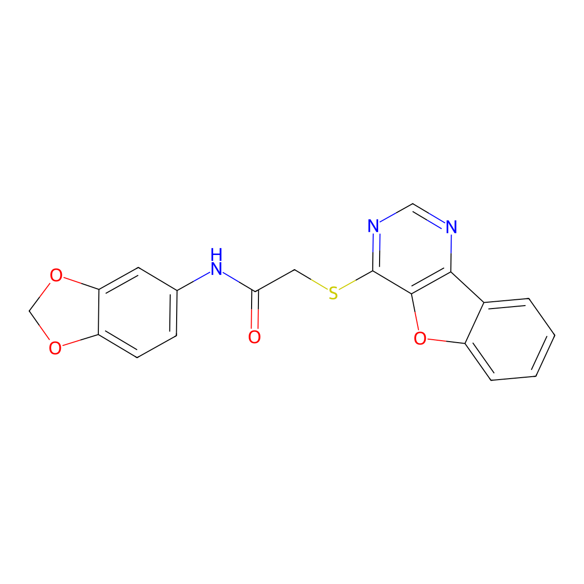 N-(1,3-benzodioxol-5-yl)-2-([1]benzofuro[3,2-d]pyrimidin-4-ylsulfanyl)acetamide molecular structure, CAS 847163-40-0