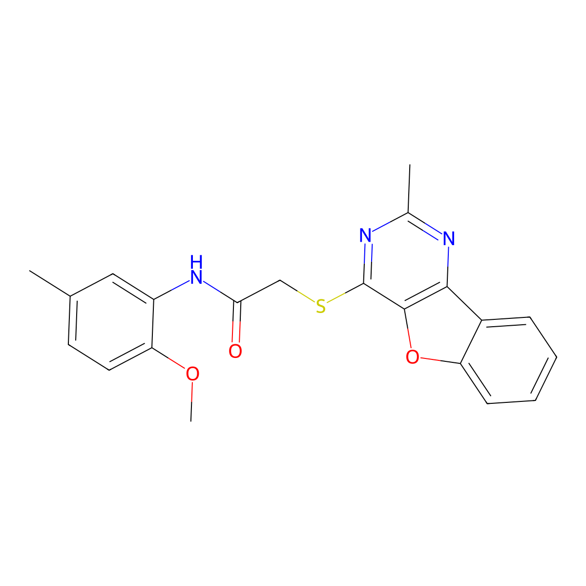 N-(2-methoxy-5-methylphenyl)-2-((2-methylbenzofuro[3,2-d]pyrimidin-4-yl)thio)acetamide molecular structure, CAS 847163-93-3
