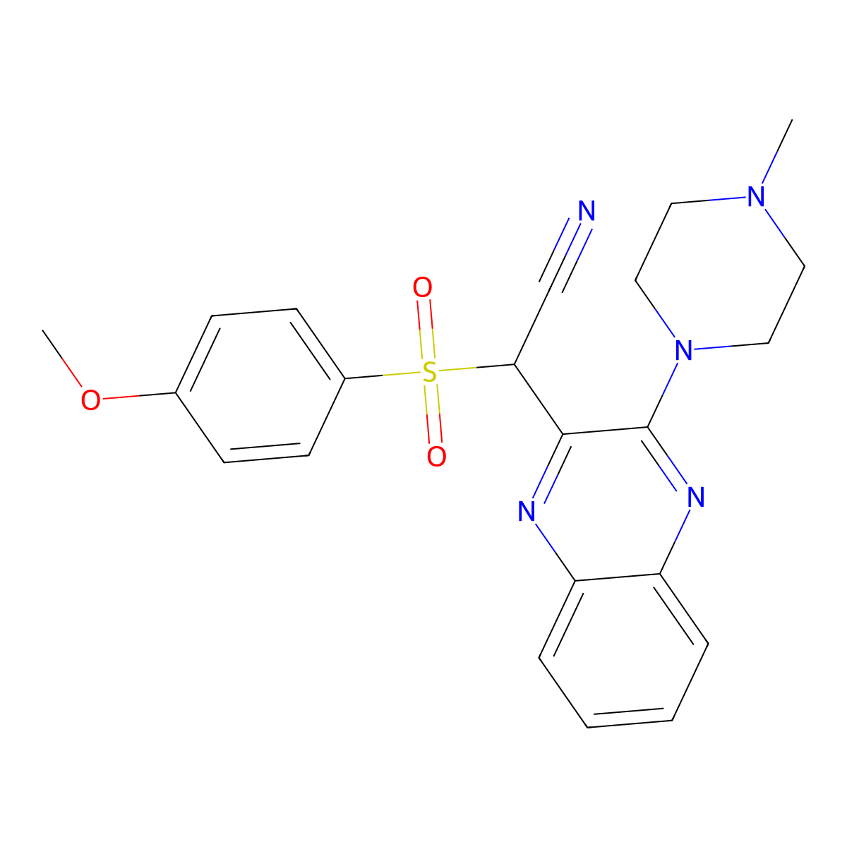 2-((4-Methoxyphenyl)sulfonyl)-2-(3-(4-methylpiperazin-1-yl)quinoxalin-2-yl)acetonitrile molecular structure, CAS 847164-24-3