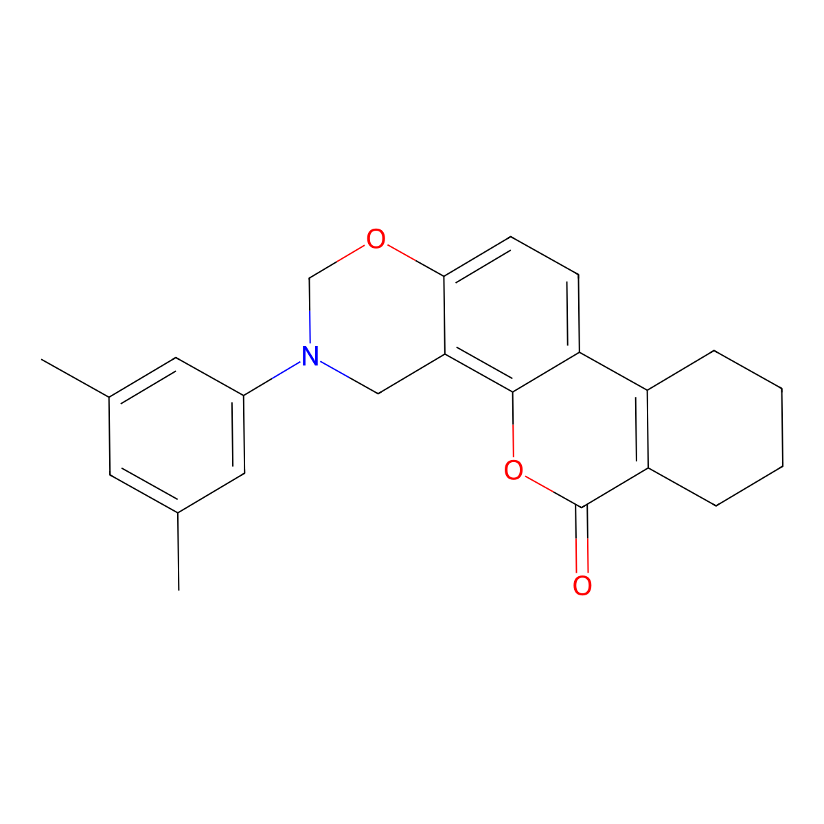 3-(3,5-dimethylphenyl)-3,4,7,8,9,10-hexahydro-2H,6H-benzo[3,4]chromeno[8,7-e][1,3]oxazin-6-one molecular structure, CAS 847164-28-7